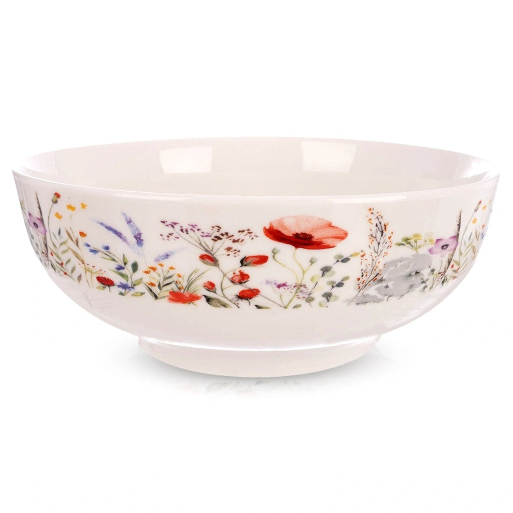 Porcelain Salad Bowl, 20.5 Cm, 1.6 L, White Wildflower
