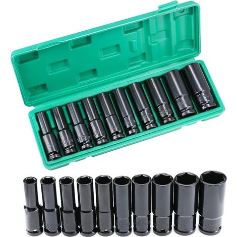 Schlagschrauber-steckschlüsselsatz, 10-teilig, Lange Steckschlüssel 10–24 Mm, 1/2"-sechskant-schlagschrauber-steckschlüssel, Steckschlüssel Für Schraubendreher Und Bohrmaschine