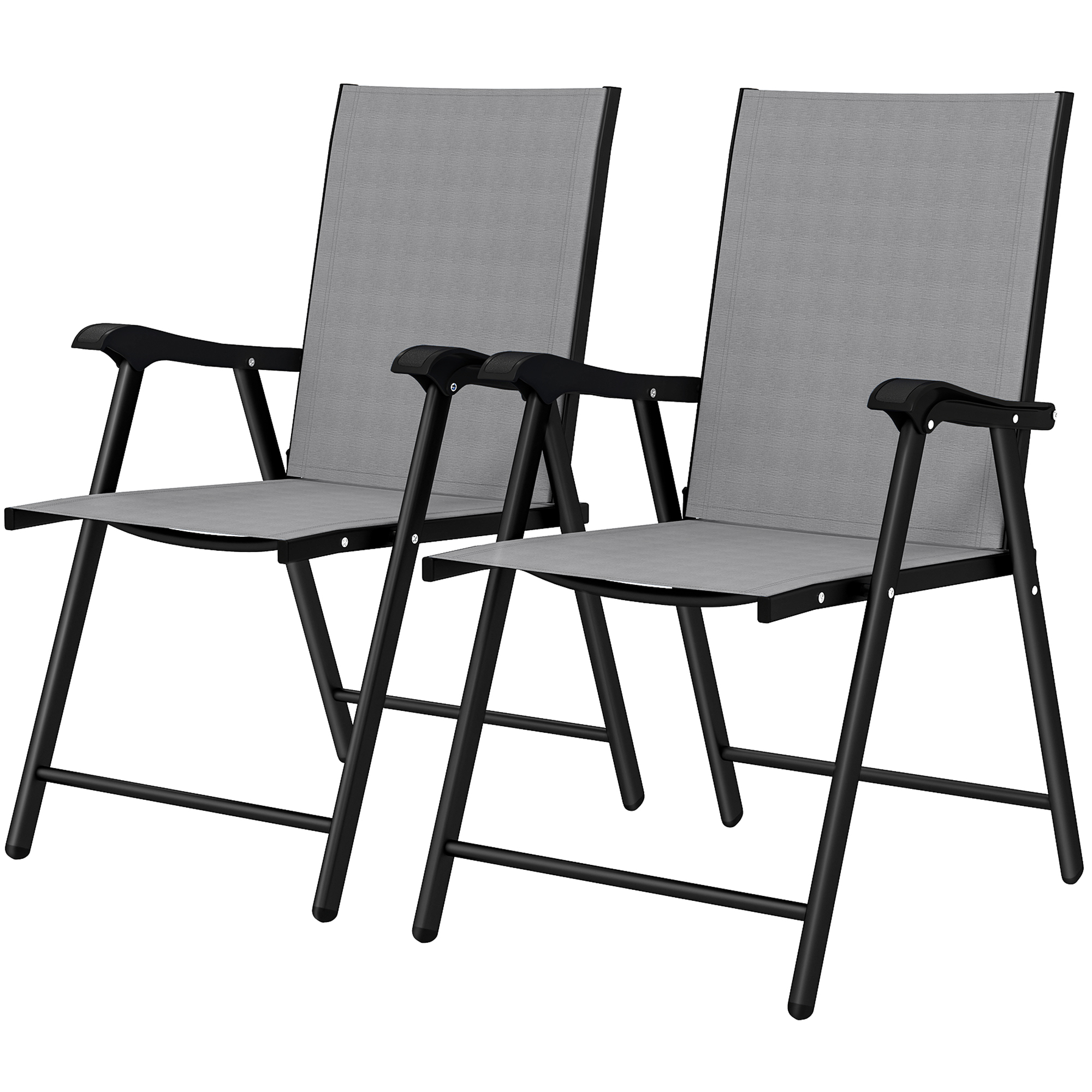 Set Mit 2 Sedie Pieghevoli Mit Schienale Alto E Braccioli, Grigio Chiaro