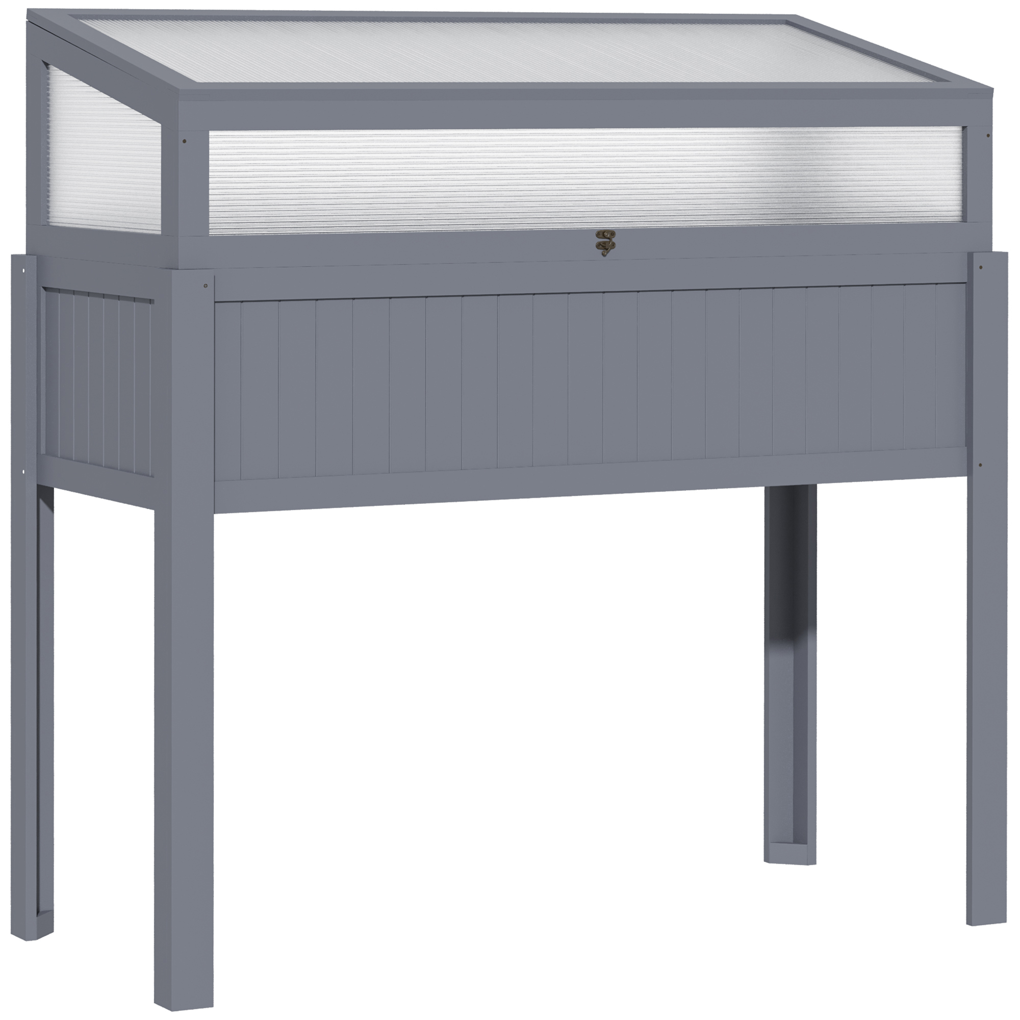 Hochbeet Aus Holz Mit Frühbeetkasten, 2-in-1: Gewächshaus, Gemüsegarten, Kräutergarten, Pflanzkasten Für Garten, Balkon Und Terrasse, Aus Grauem Polycarbonat, 120 X 54 X 112/122 Cm