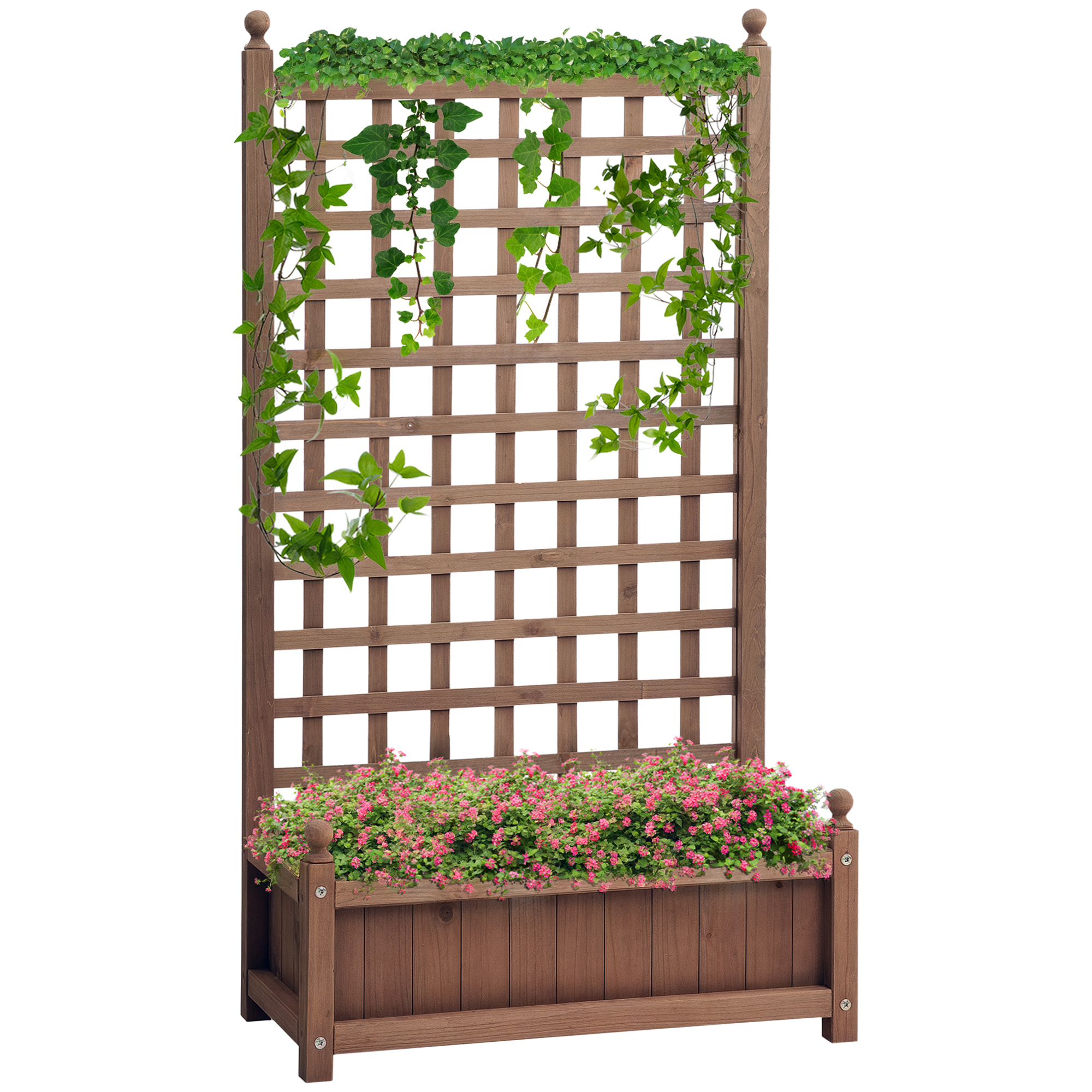 Hochbeet Mit Rankgitter, Blumenkasten, Stütze Für Kletterpflanzen, Rosenbogen, Gartenholz, Dunkelbraun, 64 X 28 X 120 Cm