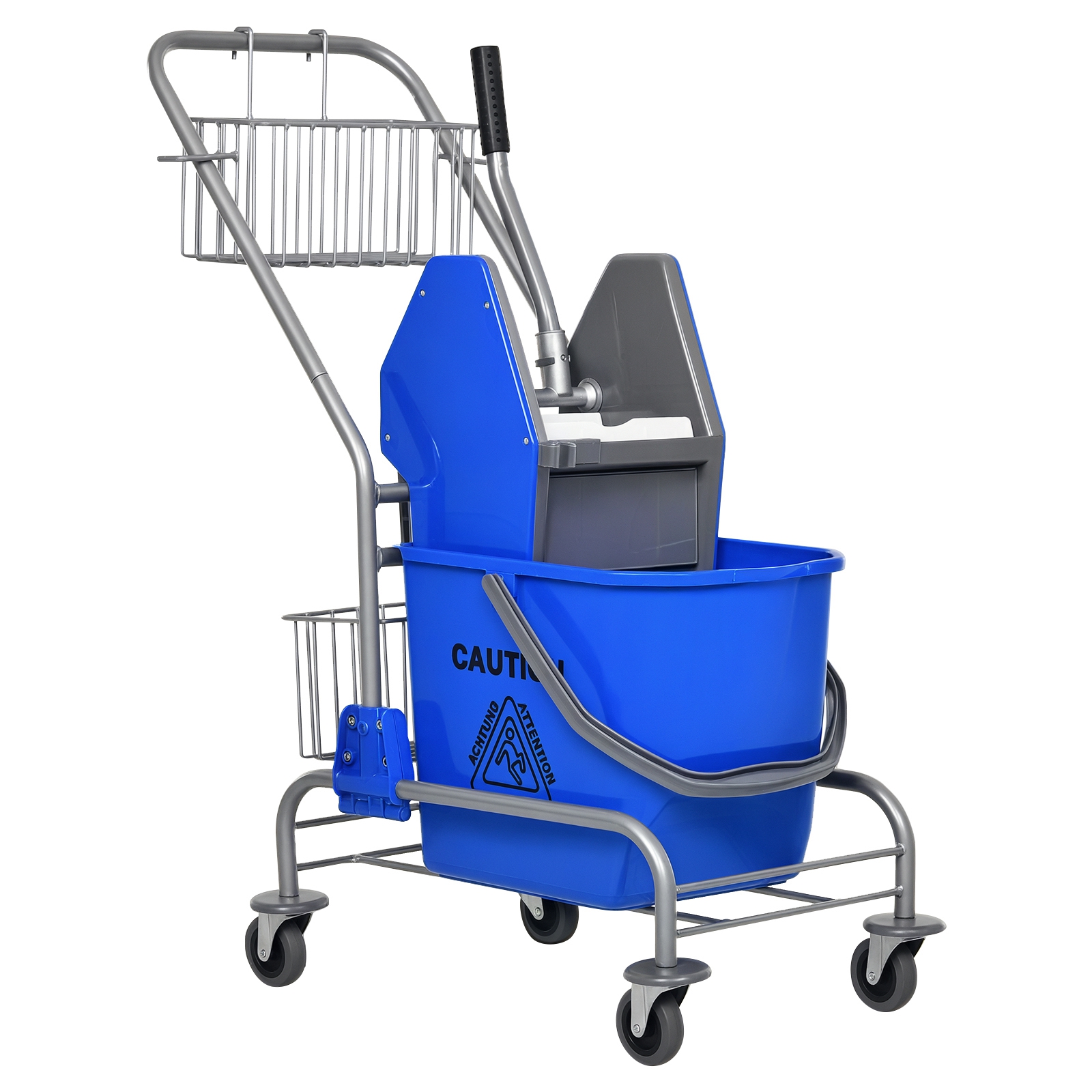 Putzeimer, Wischmoppeimer, Aufrollbar, Kunststoff, Metallgriff, Blau