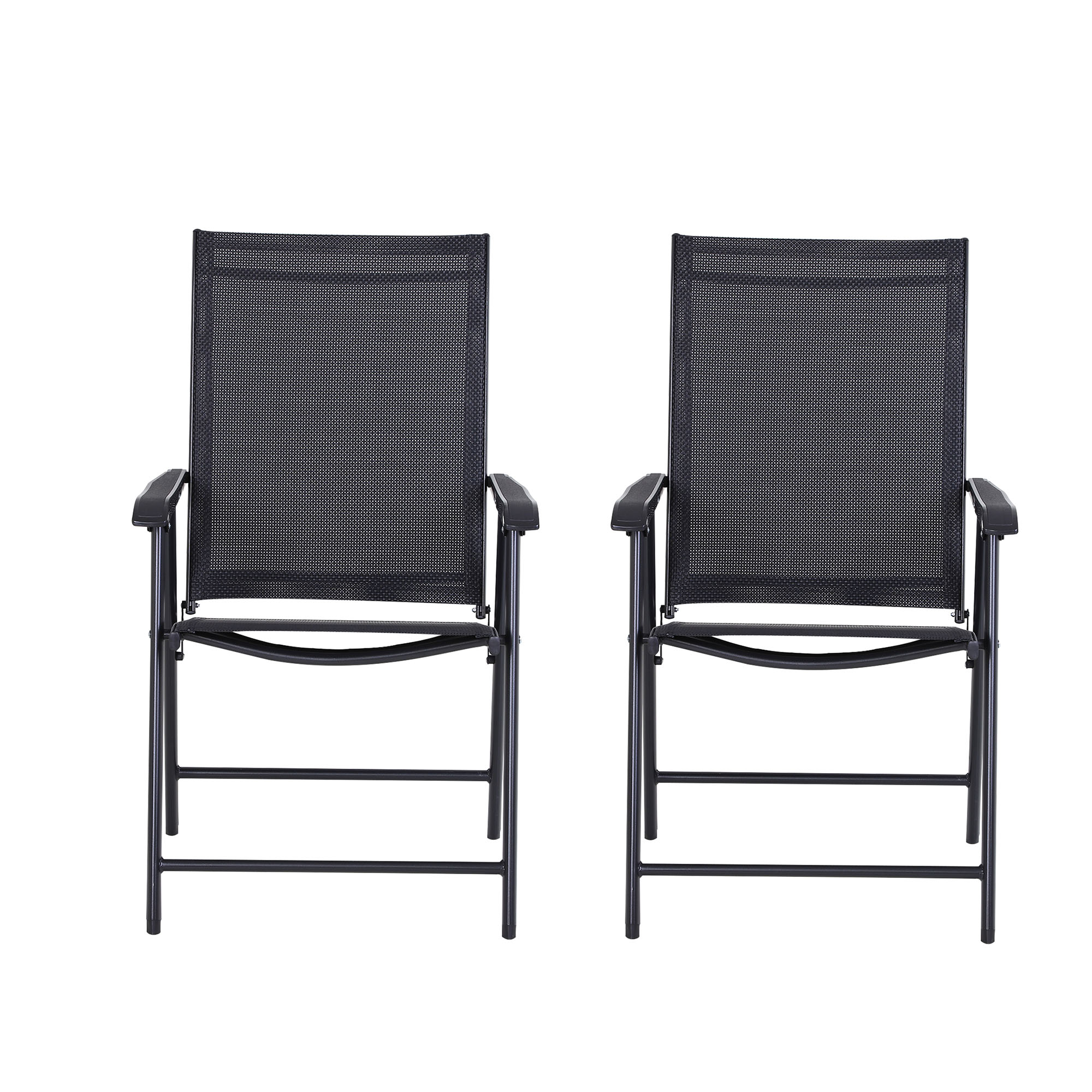 Set Aus 2 Klappbaren Gartenstühlen Mit Armlehnen Aus Metall Und Textilene, 58 X 64 X 94 Cm, Schwarz