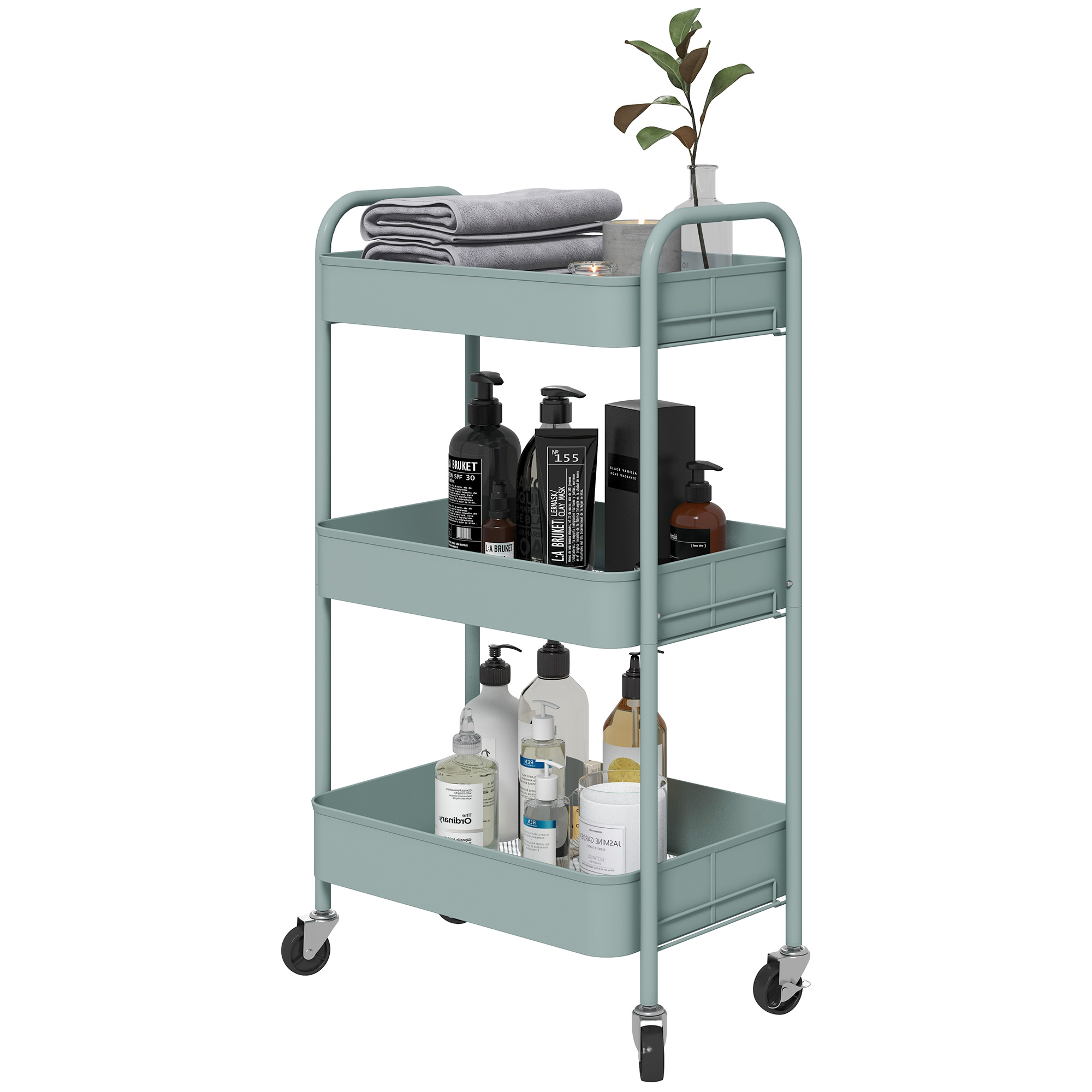 Aufbewahrungswagen Mit 3 Körben Und Stahlrahmen Für Wohnzimmer, Schlafzimmer, Büro, Küche, 45 X 30,6 X 79 Cm, Hellblau