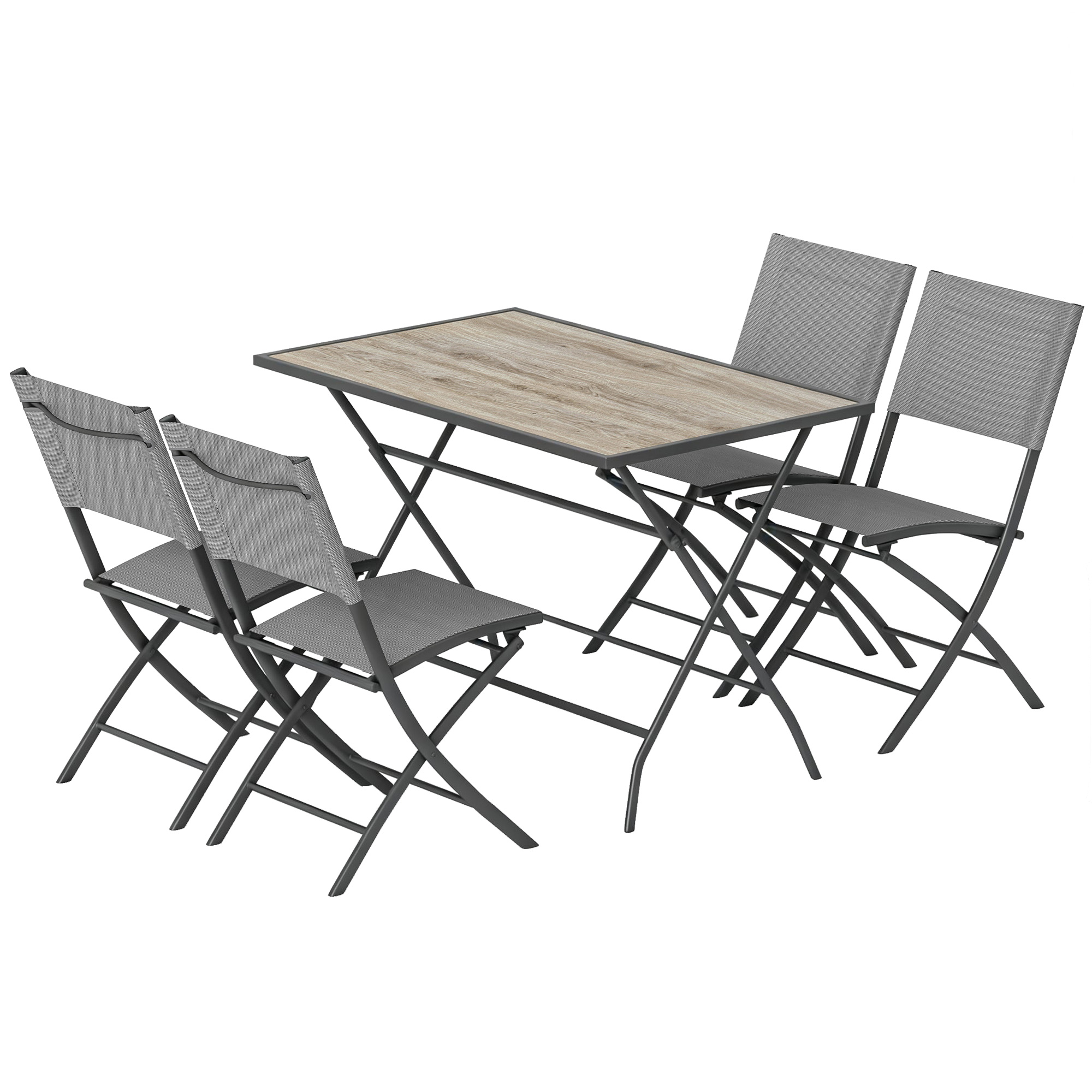 Klappbares Gartenmöbelset, 5-teiliges Gartenlounge-set, Tisch Und 4 Atmungsaktive Stühle, Holzoptik, Platzsparend