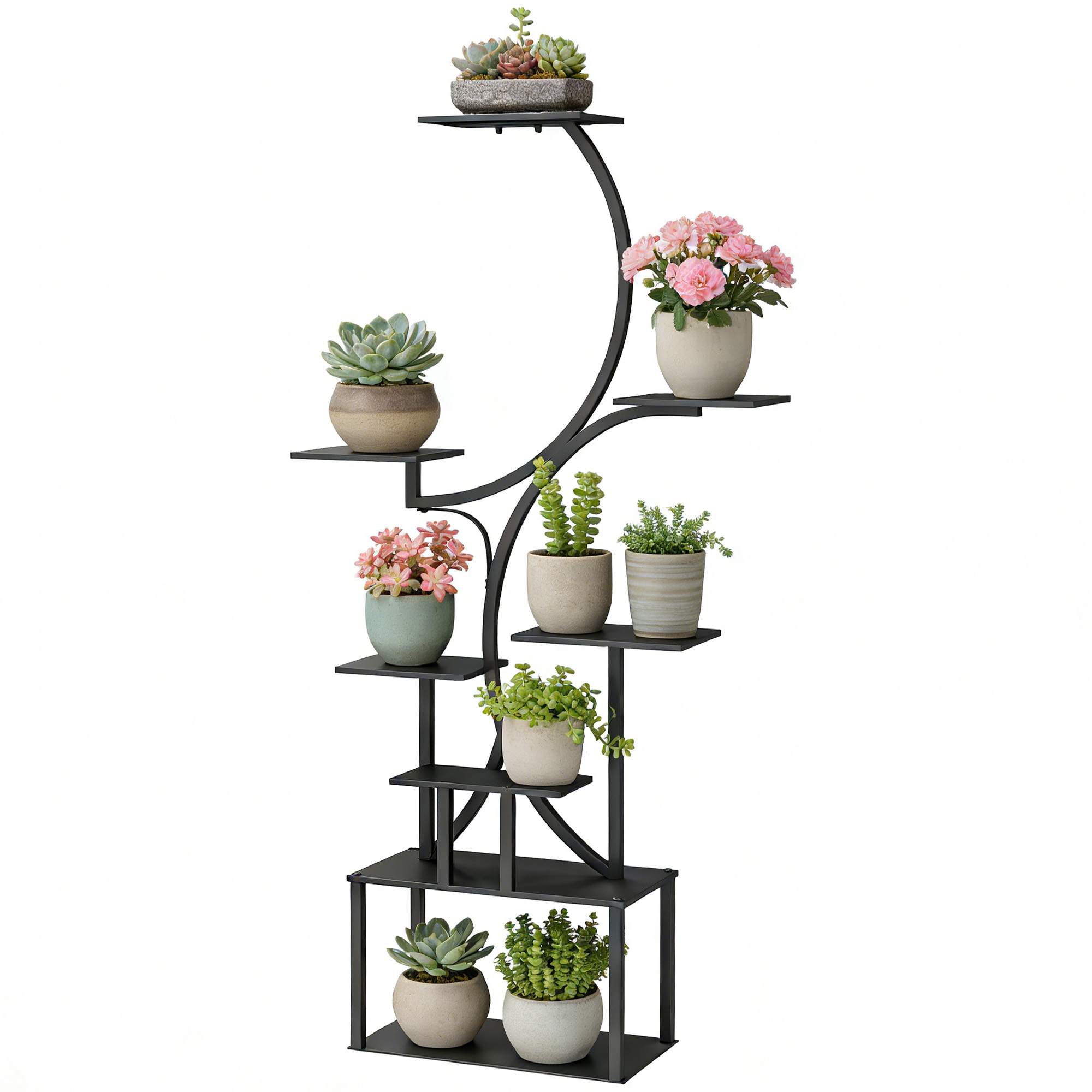 Portapiante A 8 Livelli Con Design A S Per Interior Ed Esterni, In Metallo, 74x26x158,5 Cm, Nero