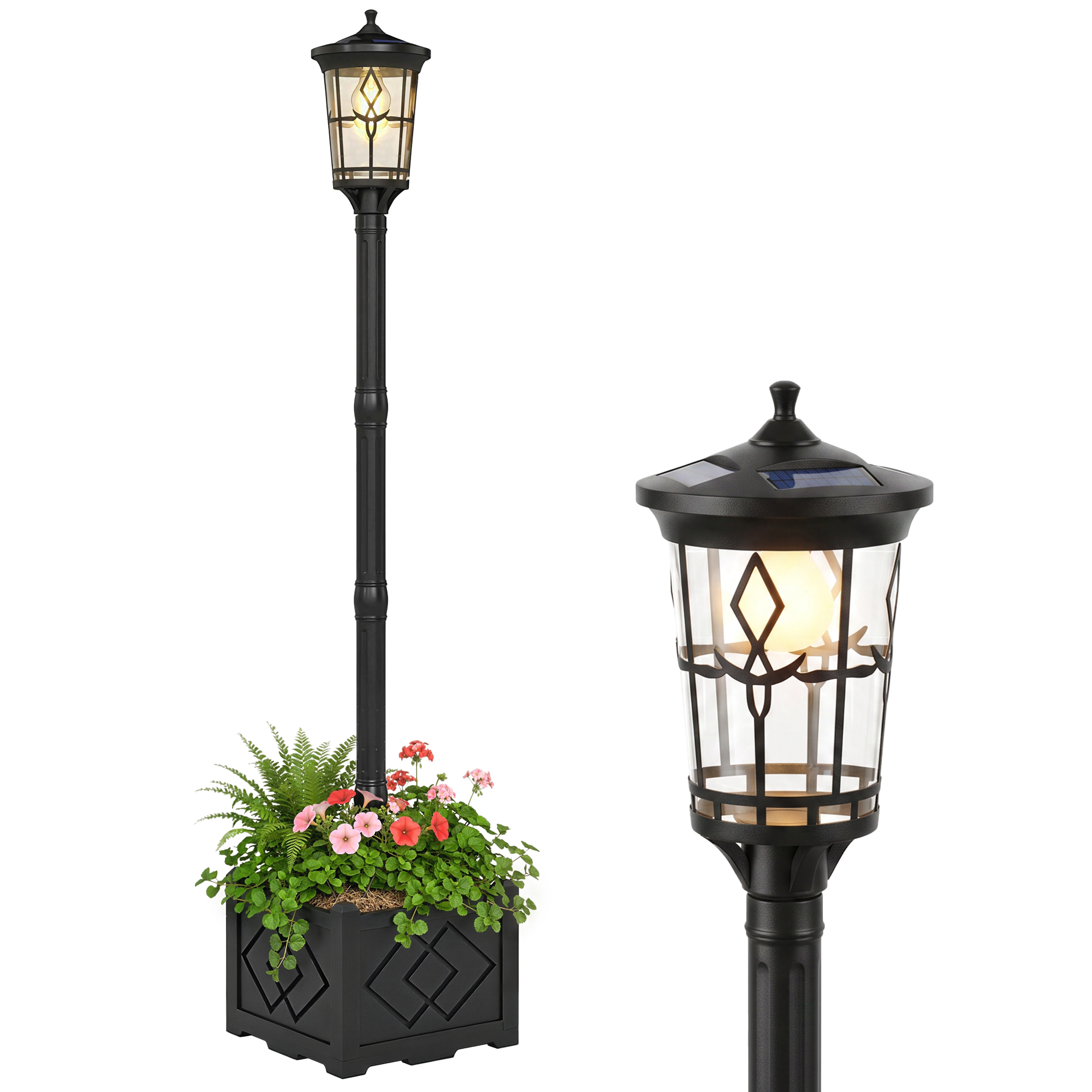 Farola Solar-außengarten Mit Macetero, 2 Modi Von Brillo, 100/50 Lm, Ip44, Encendido/apagado Automático, Schwarz