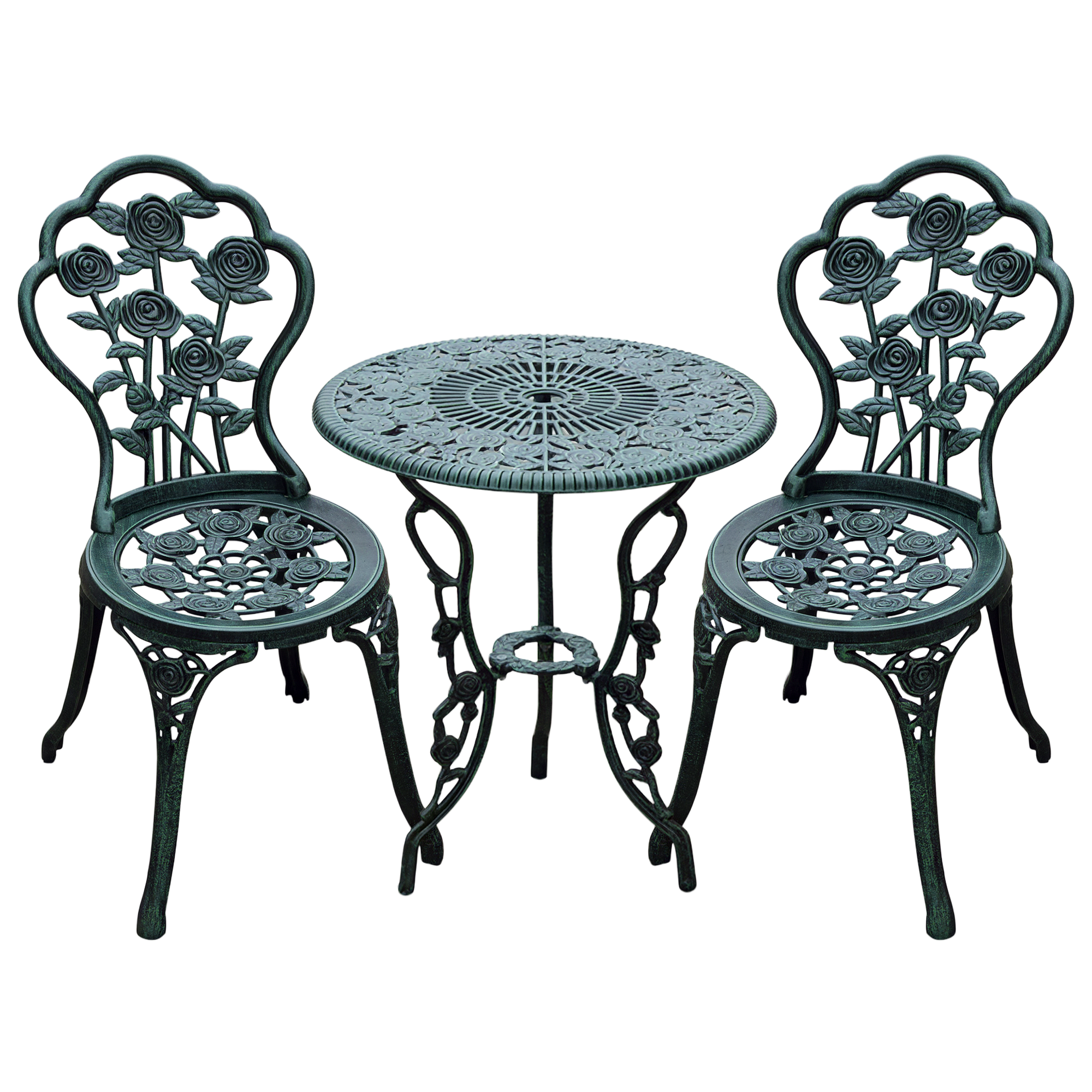 Bistro-set Für 2 Personen, Garten- Und Balkonmöbel Aus Antikgrünem Aluminiumguss