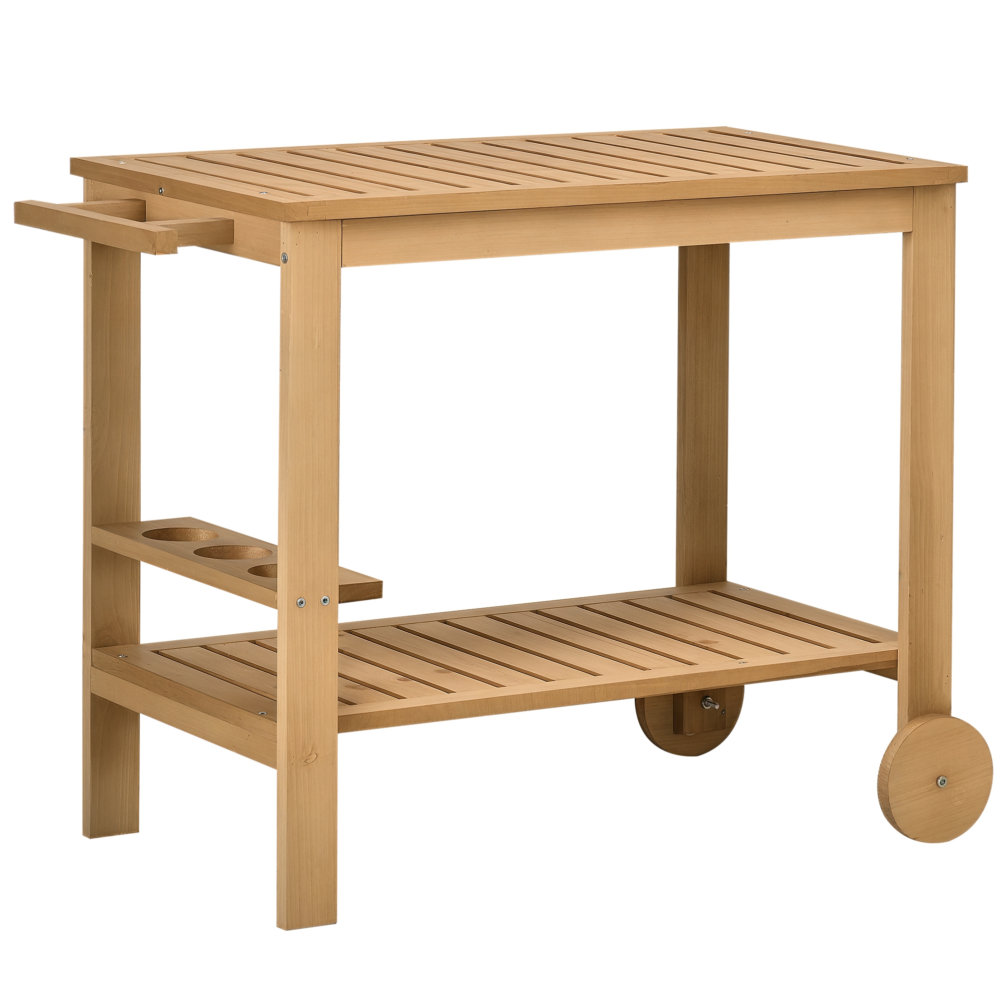 Gartenwagen Aus Holz Mit 2 Ablagen Und Flaschenhalter, 95 X 47 X 74 Cm, Holzfarbe