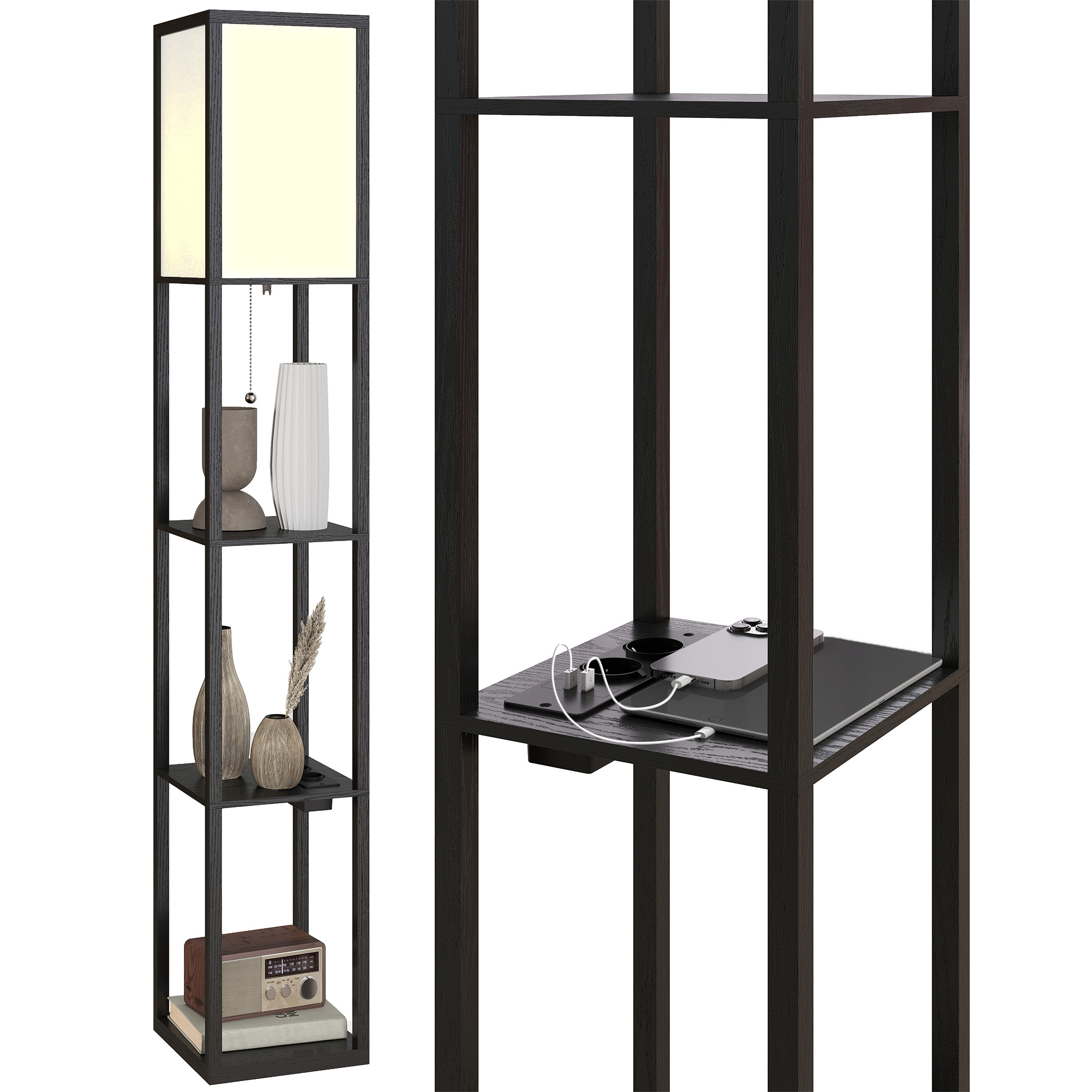 Terra-lampe Mit Ripiani-technologie, Einstellbarer Beleuchtung, Fußschalter Und Usb-anschluss, Schwarz