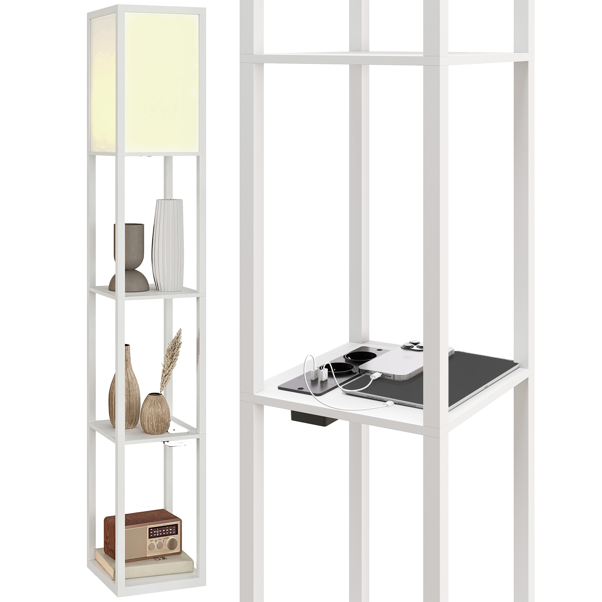 Terra-lampe Mit Ripiani-technologie, Einstellbarer Beleuchtung, Fußschalter Und Usb-anschluss, Weiß