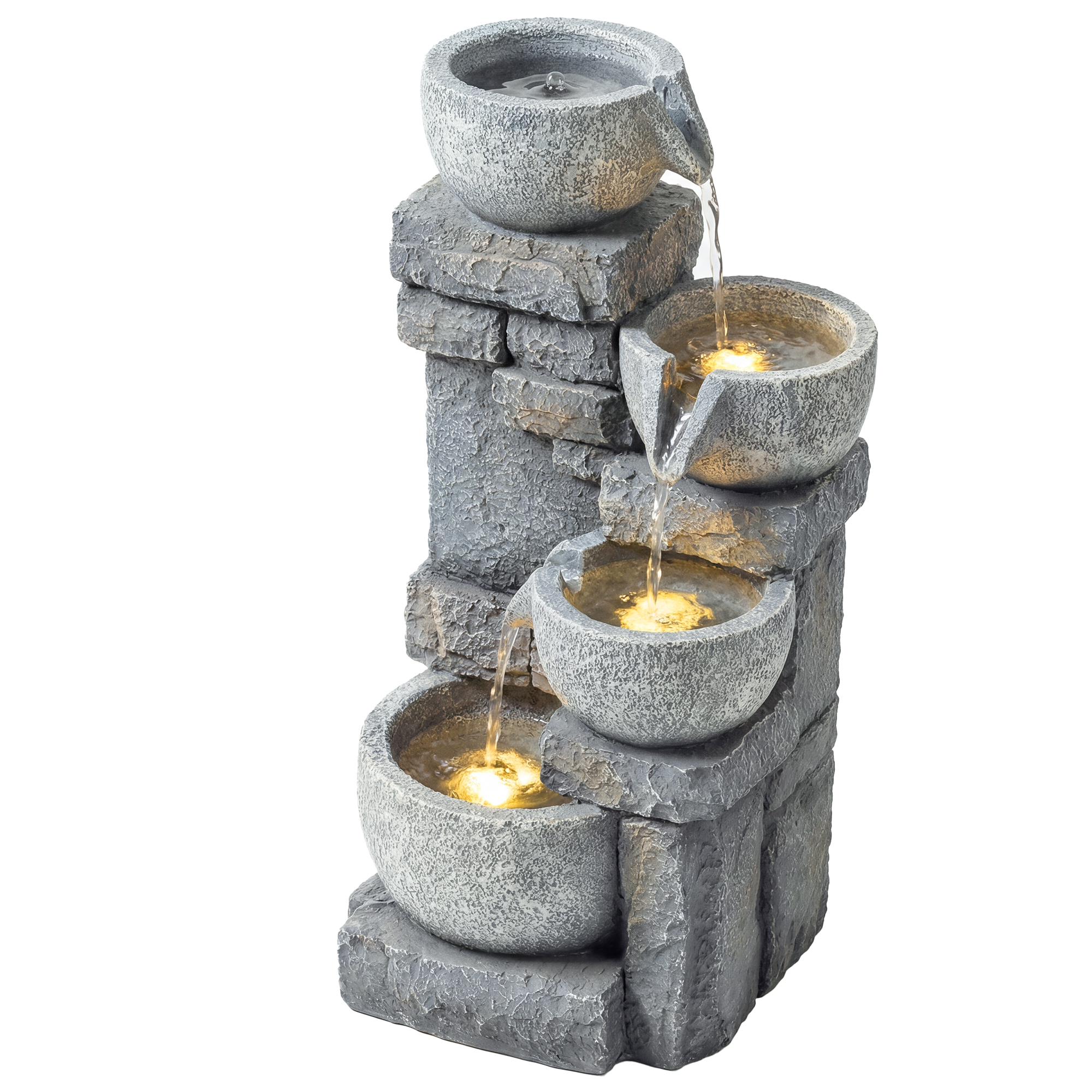 Gartenbrunnen Mit Led-beleuchtung Bomba Fuente Decorativa Und Cascada De 4 Ebenen Flujo Verstellbar Grau