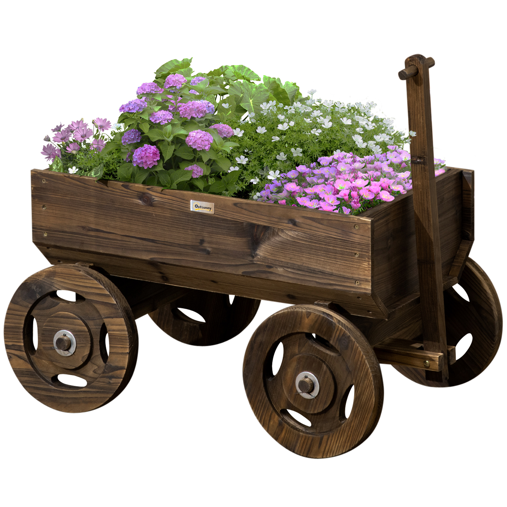 Hochbeet In Form Eines Holzwagens, Feuerhemmend Lackiert, Mobil, Wetterfest, Braun