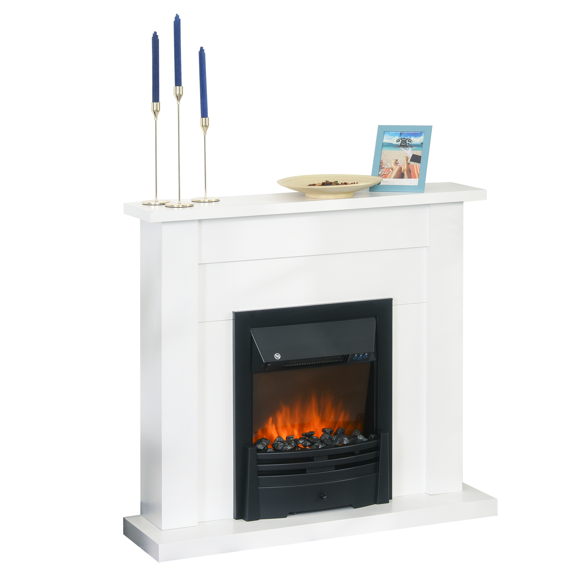 Dekorativer Elektrokamin Mit 2 Timer-einstellungen Und Verstellbarem Feuerraum, 102 X 30 X 95 Cm, Weiß