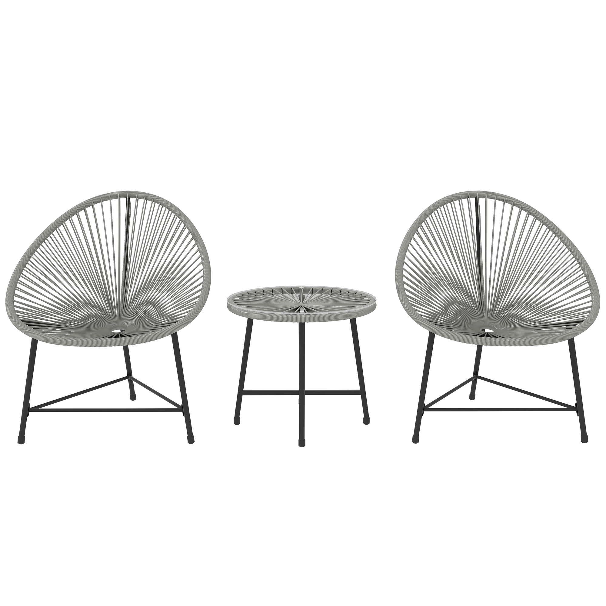 3-teiliges Gartenmöbelset, 2 Stühle Aus Synthetischem Rattan, 1 Tisch Mit Glasplatte Und Stahlgestell, Grau.