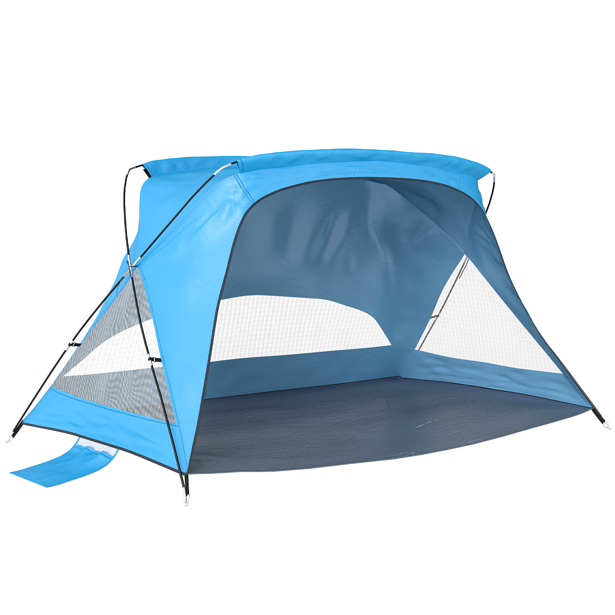 Strandzelt Für 2-3 Personen Mit Sandsäcken, Tür, Fenstern, Upf30+ Sonnenschutz, Tragetasche Und Hellblauer Tasche