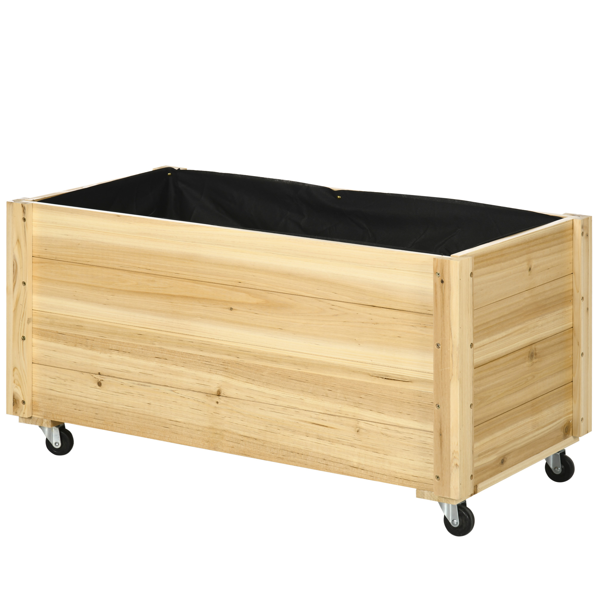 Hochbeet, Blumenkasten Mit Rollen, Aus Tannenholz, Maße 89 X 48 X 47 Cm (l X B X H), Naturholz