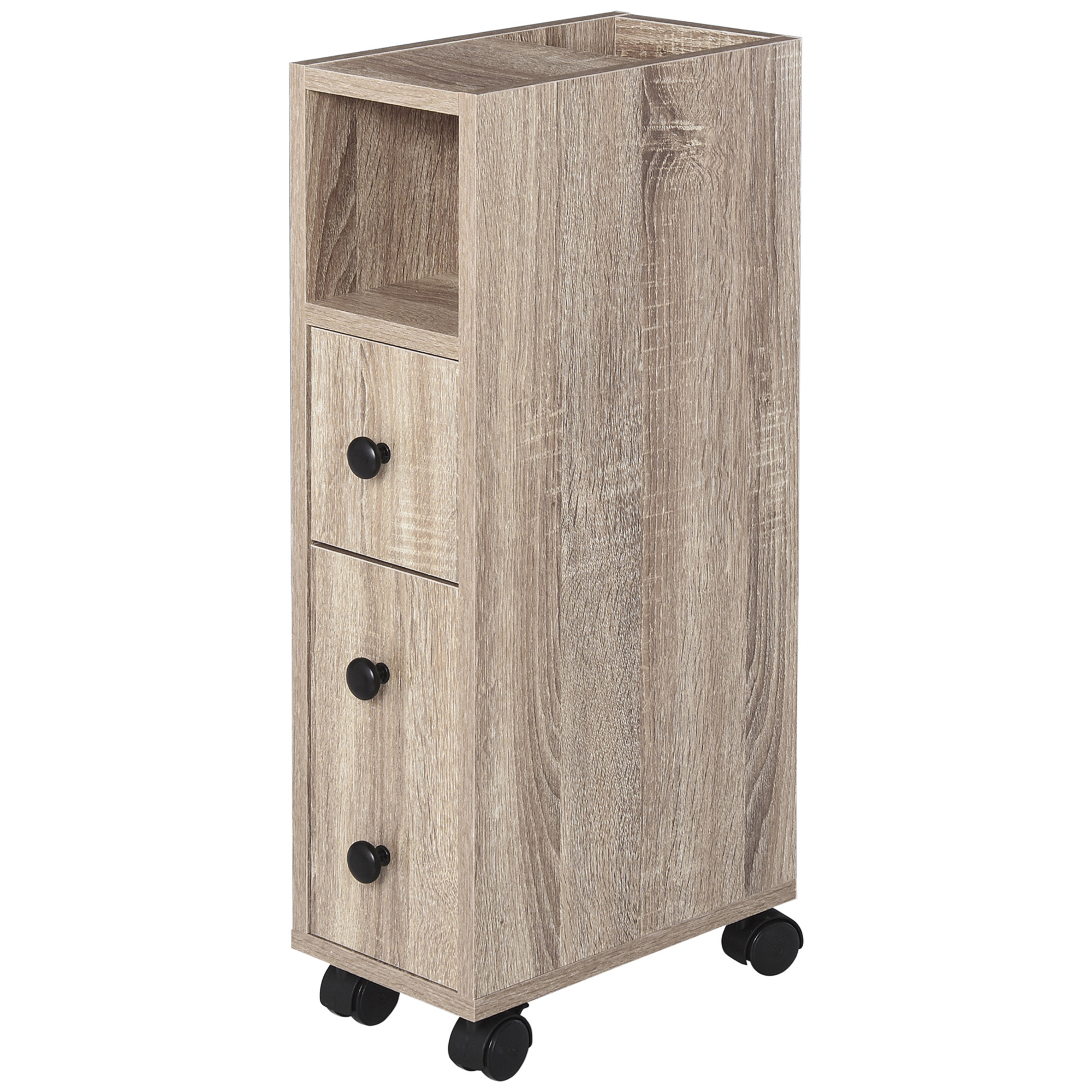 Toilettenpapierhalter - Toilettenpapierschrank - Badezimmerschrank - 3 Ebenen + Papierauszug - Paneele In Heller Eichenoptik