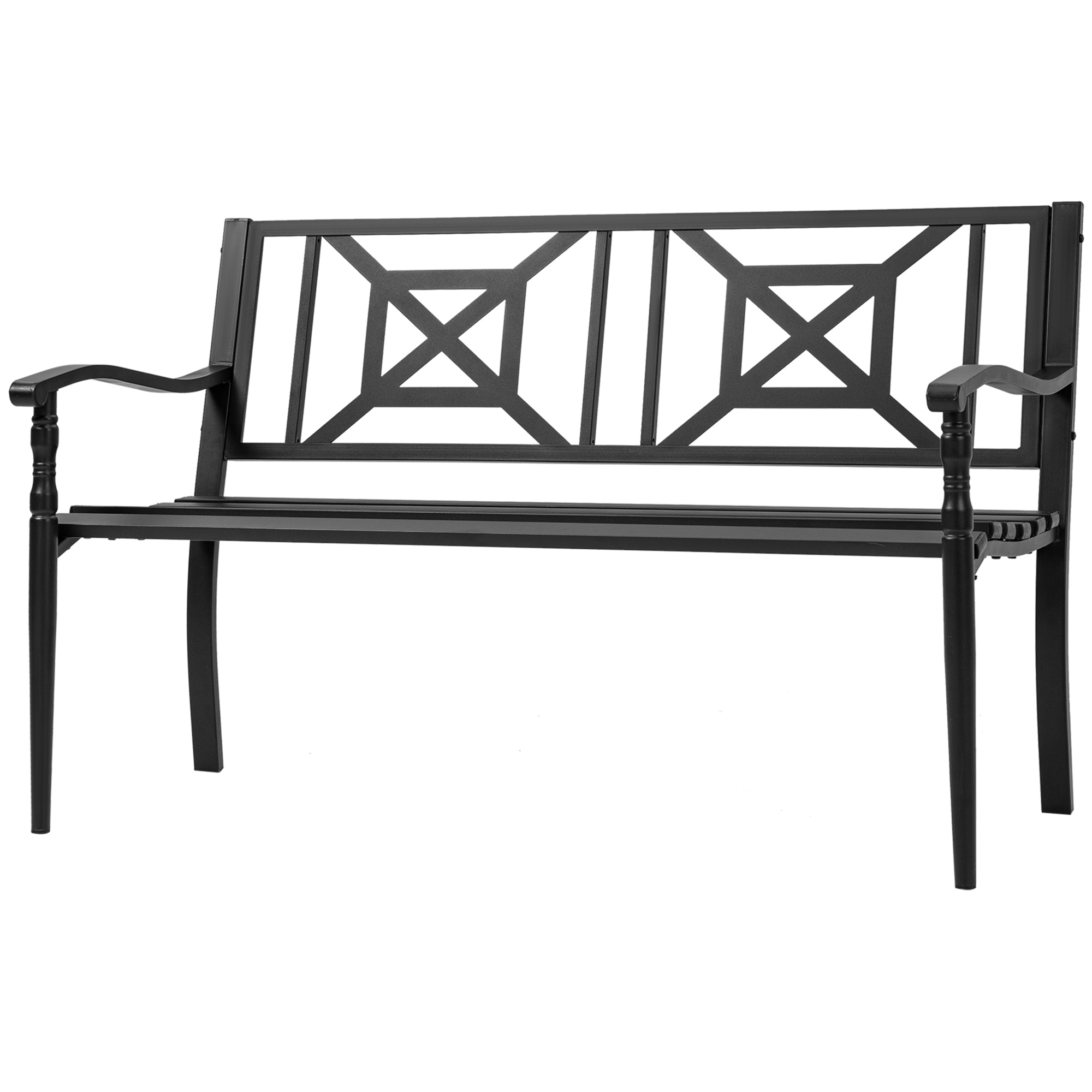 Zweisitzige Gartenbank Aus Stahl Mit Hoher Rückenlehne Und Armlehnen, 128 X 62,5 X 81,5 Cm, Schwarz