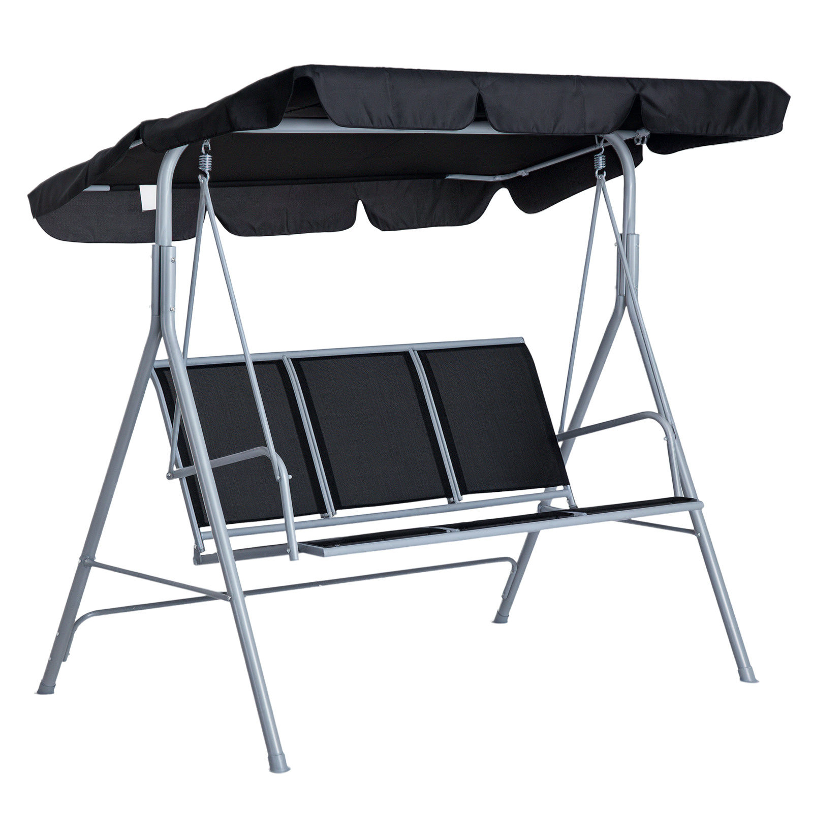3-sitzer-gartenschaukel Mit Verstellbarem Und Abnehmbarem Sonnendach, Atmungsaktivem Polyestersitz, Maximale Belastbarkeit 240 Kg, 171 X 108 X 154 Cm, Schwarz