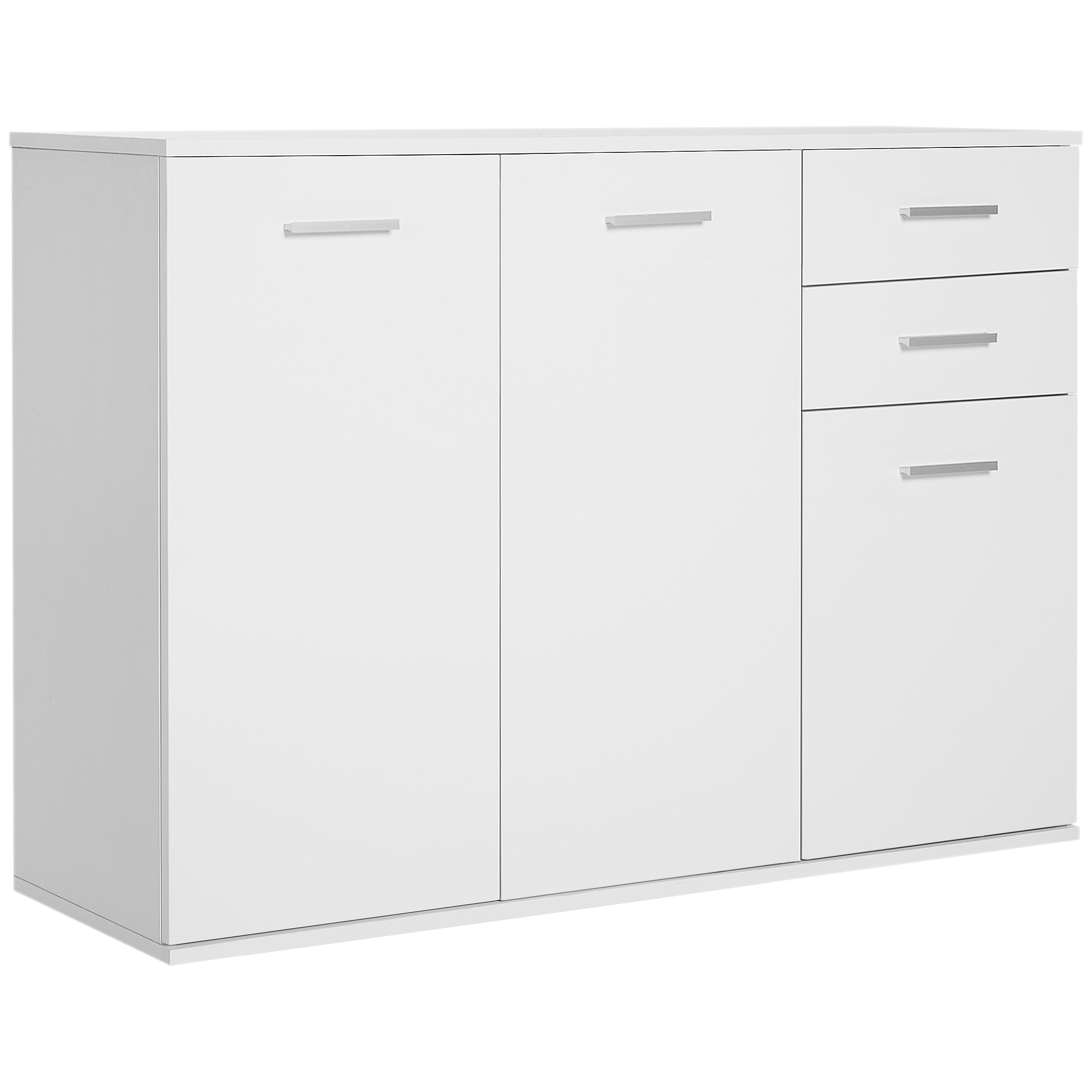 Moderner 2-türiger Küchenschrank, Wohnzimmer-sideboard Mit 2 Schubladen, Verstellbarer Einlegeboden, 106 X 35 X 76 Cm, Hochglanzweiß