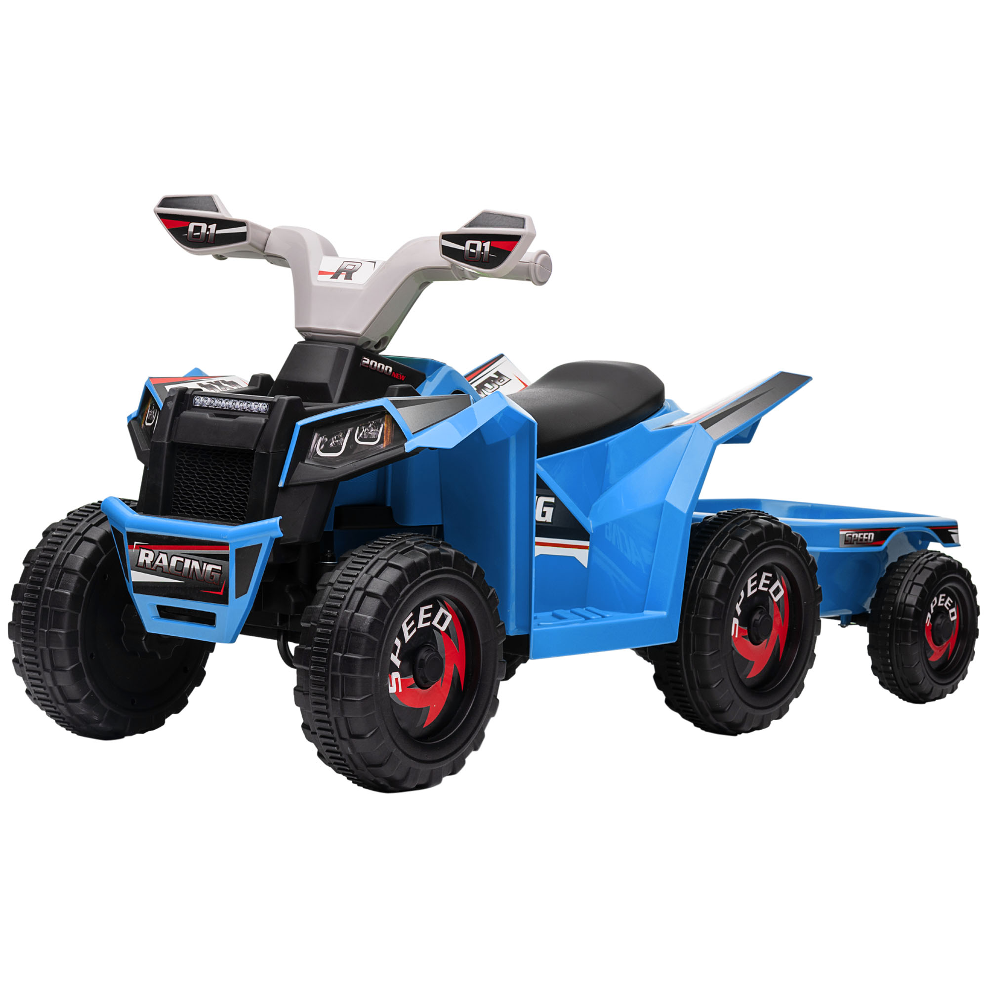 Elektrisches Quad Für Kinder Mit Anhänger, 6 V, Für Kinder Von 18 Bis 36 Monaten, Geschwindigkeit 2,5 Km/h, 6 Räder, Blau