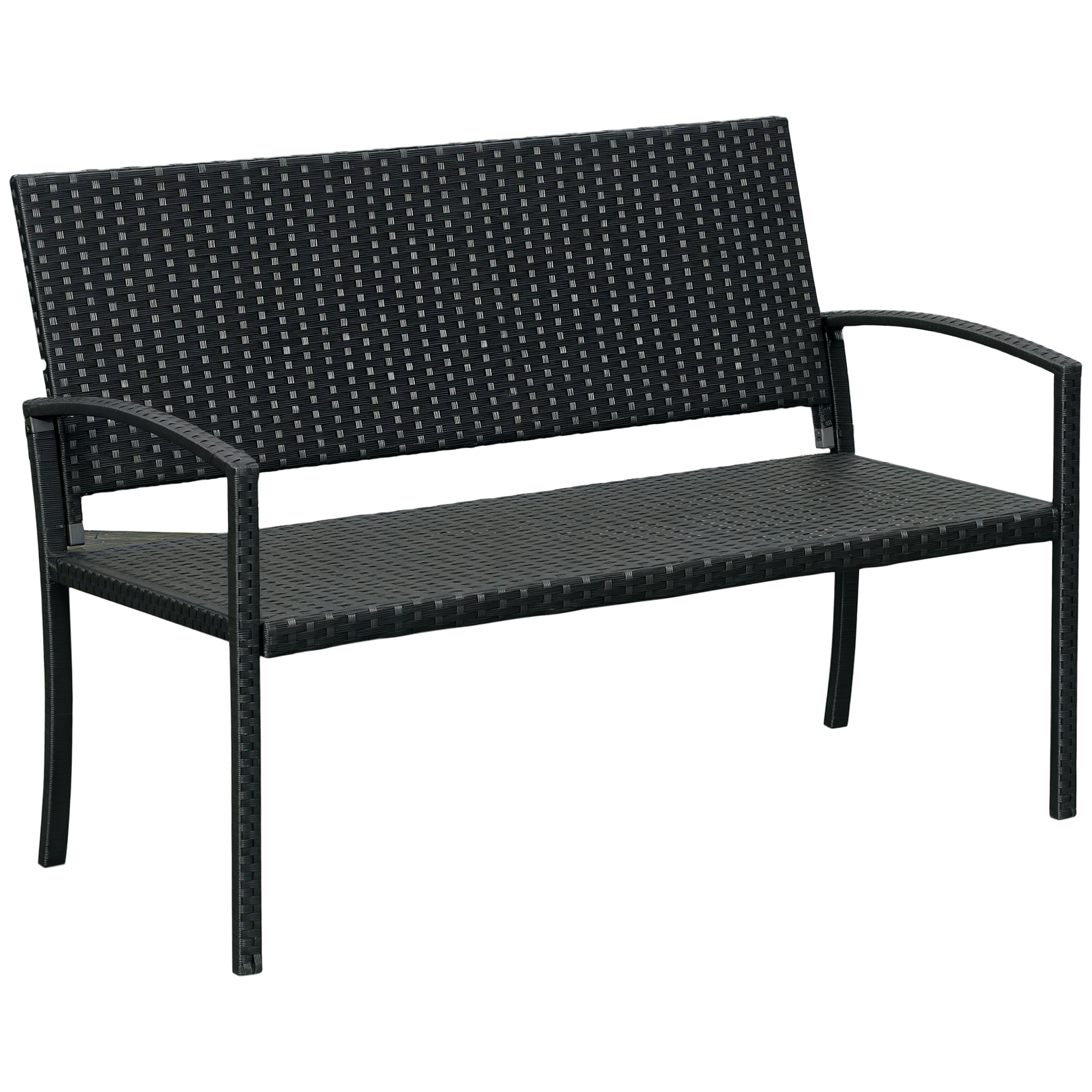 Gartenbank, Rattanoptik, Stahlgestell, Für 2 Personen, Schwarz, 122 X 60 X 85 Cm