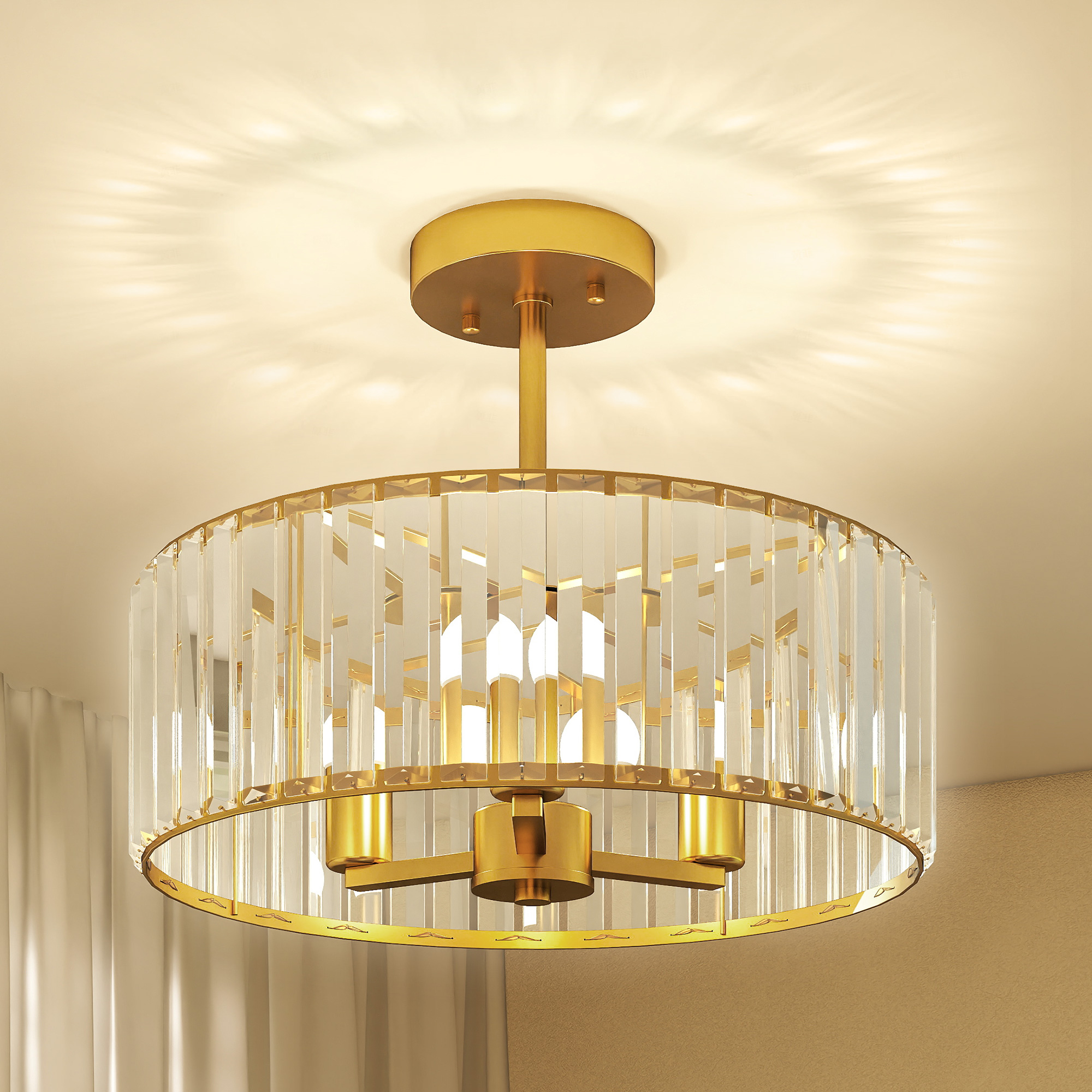 Deckenleuchte, Designer-kronleuchter, Kristalllampenschirm, 3 Leuchtmittel, Metall, Goldfarben