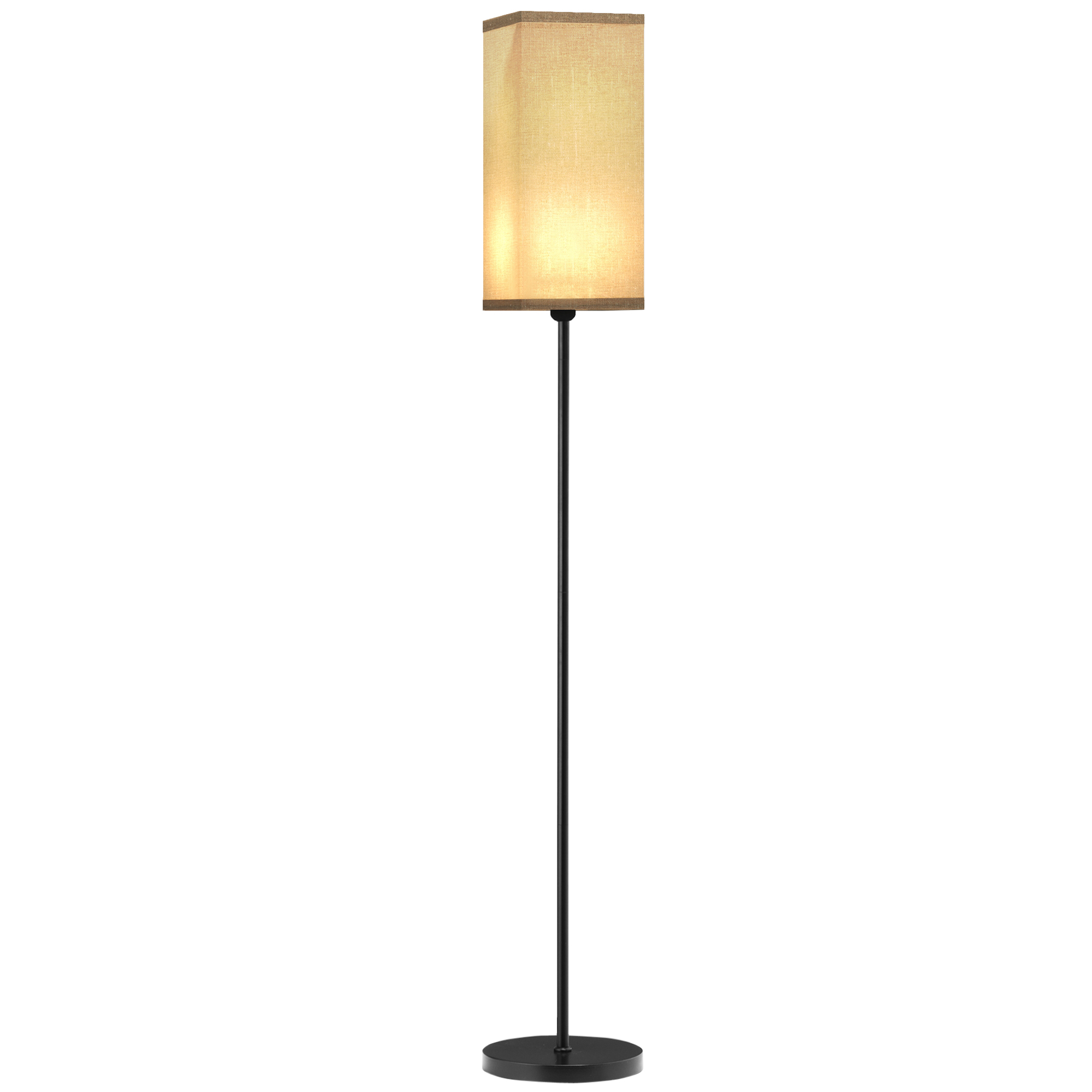 Moderne Stehlampe Mit Lampenschirm In Leinenoptik Und Fußschalter, Für Wohn- Und Schlafzimmer, Aus Schwarzem Metall.