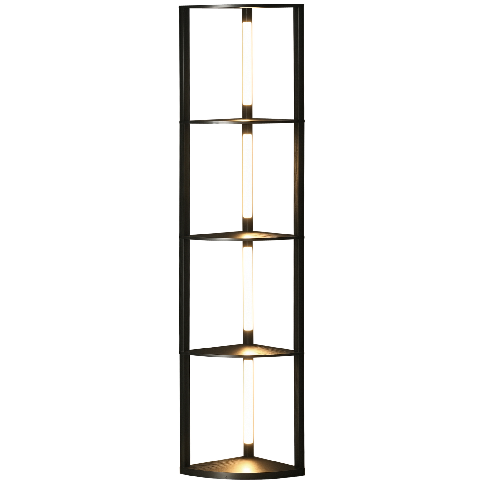 Eck-led-stehleuchte, Verstellbarer Einlegeboden, 4 Ablagen, Warmweißes Licht, 41 X 30 X 164 Cm, Schwarz