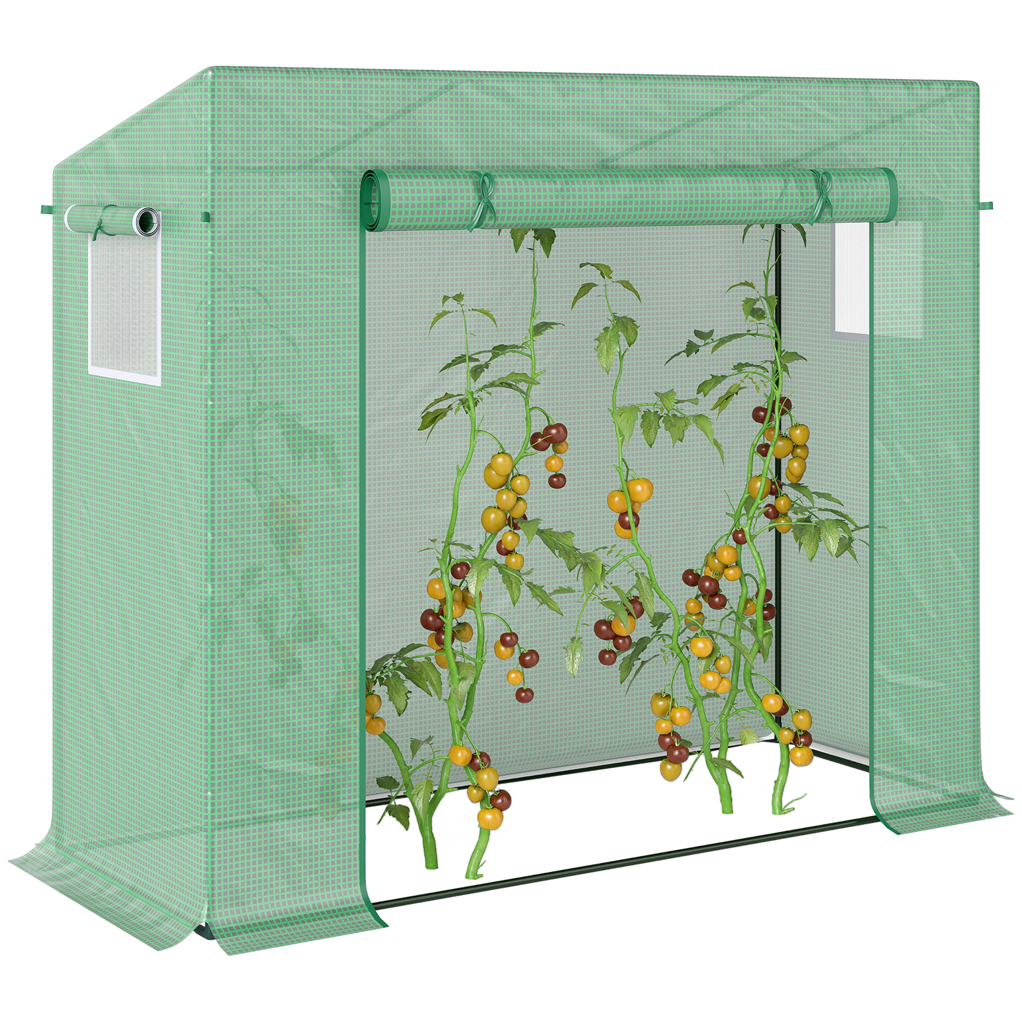 Gewächshaus Aus Aluminium Mit Rolltor Und Seitenfenster, Aus Stahl Und Kunststoff, 200 X 76 X 168 Cm, Grün
