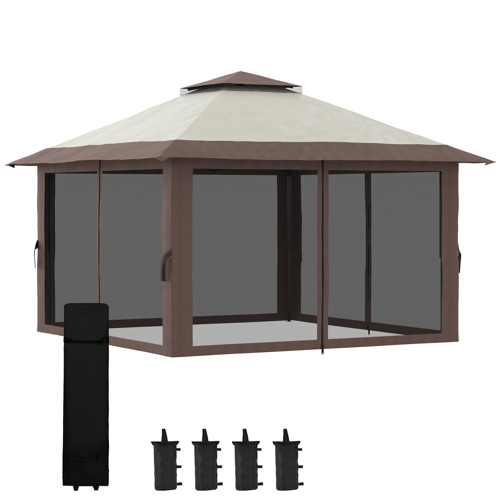 Höhenverstellbares Pop-up-faltzelt, Uv-schutz 50+, Doppeldach Und Moskitonetze, 4 X 4 X 2,8 M, Beige