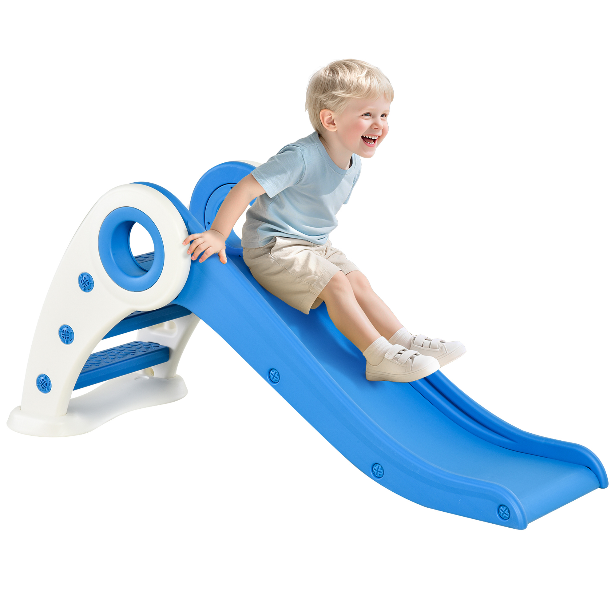 Rutsche Für Babys Von 18 Bis 36 Monaten, Faltbare Kinderrutsche Mit Stufen, Breite Rampe Für Garten Und Laufstall, 120 X 50 X 56 Cm, Blau