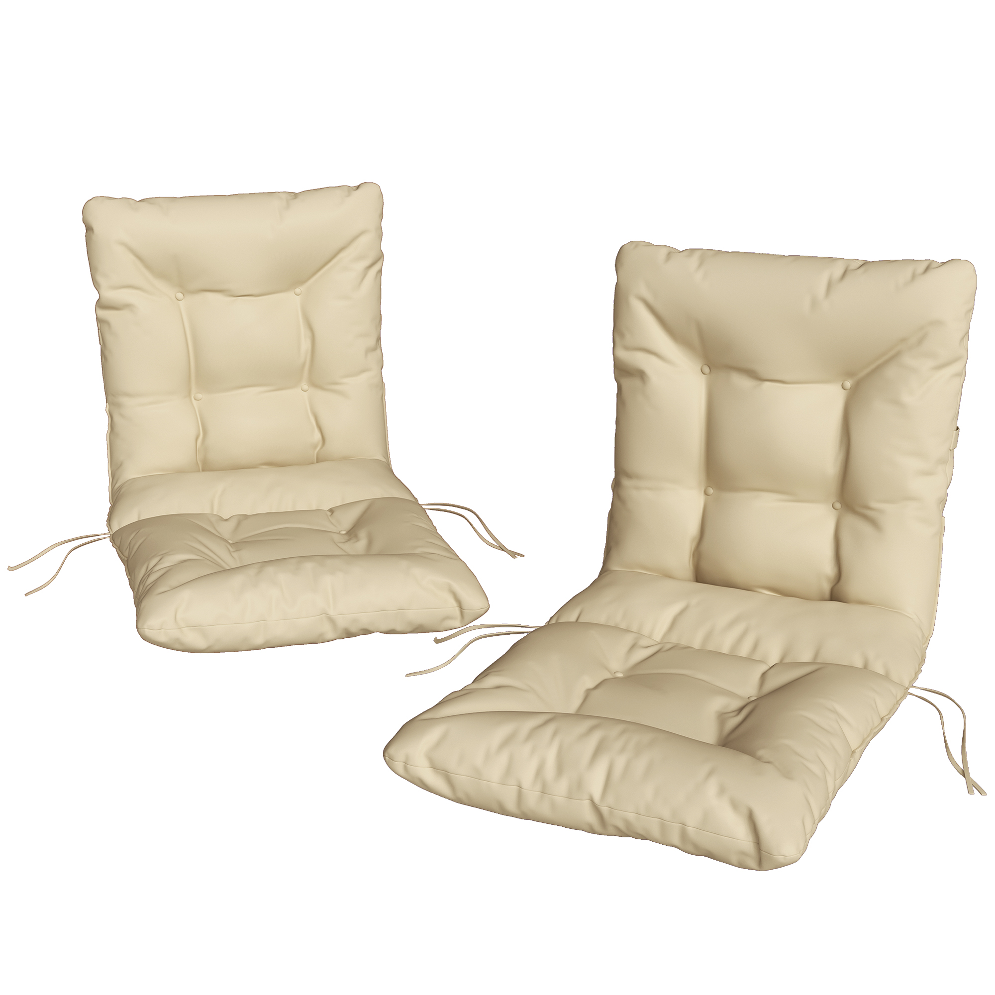 Set Mit 2 Gartenstuhlkissen Mit Bändern, Polyester Und Baumwolle, 120 X 50 X 8 Cm, Beige