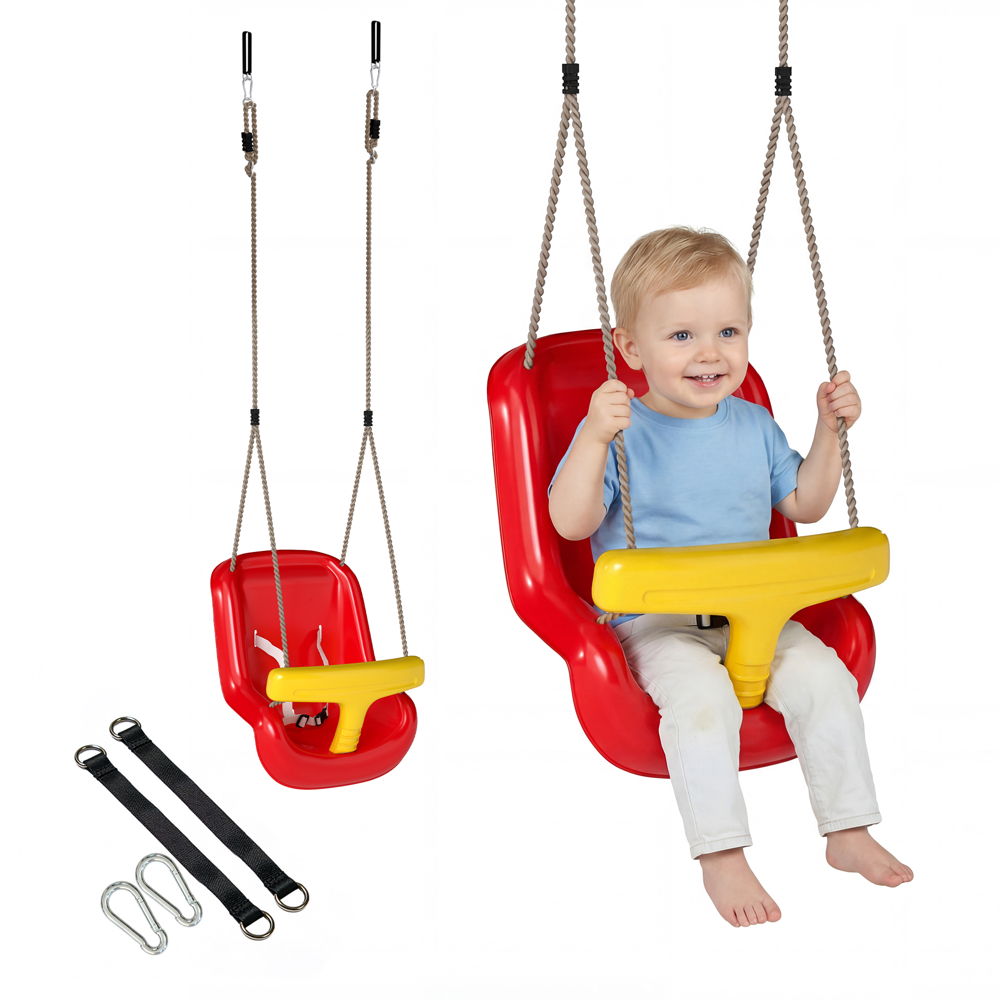 Altalena Für Kinder, 9–36 Monate, Verstellbar Mit Corde E Moschettoni, Und Pe, 28 X 36 X 180 Cm, Rot Und Gelb