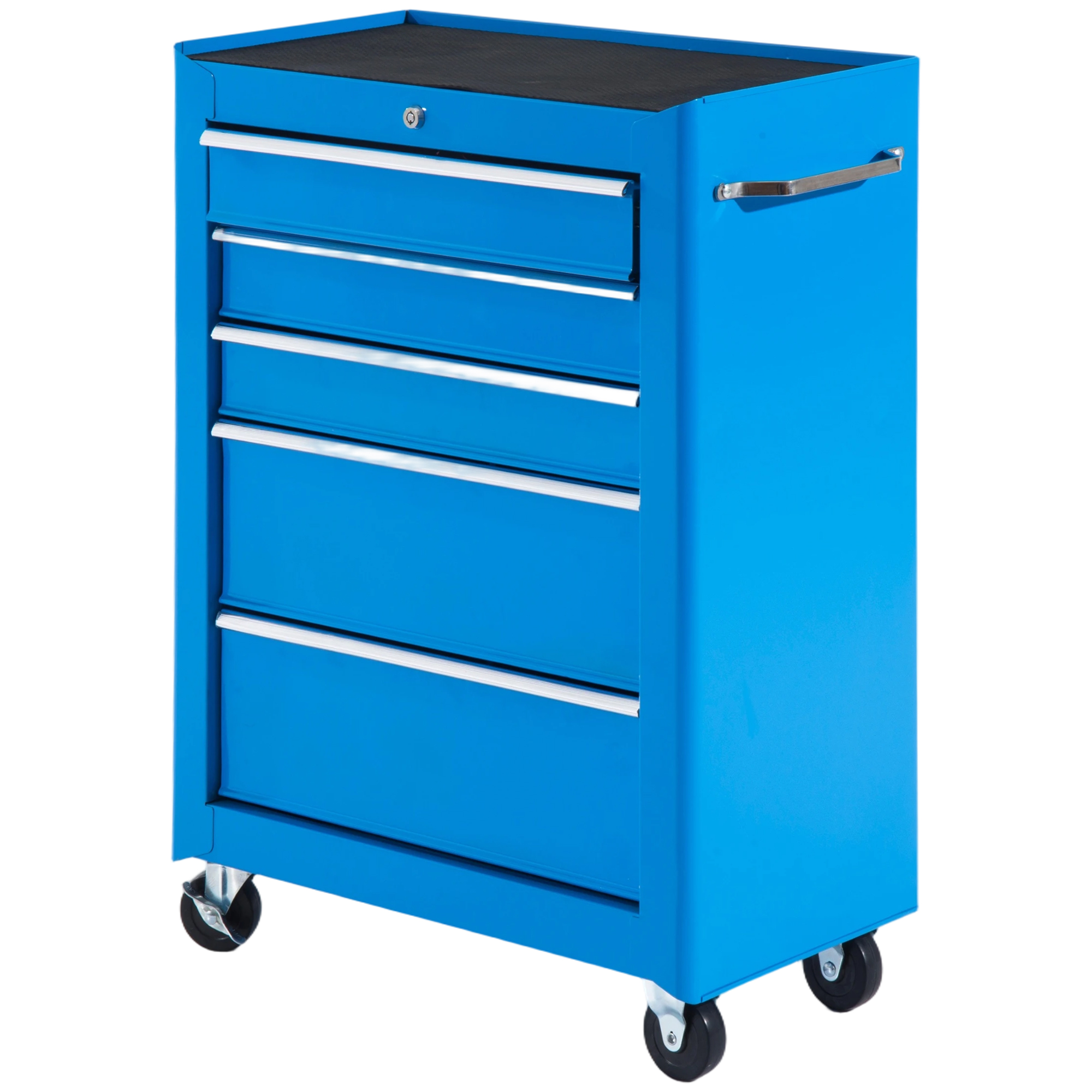 Werkzeugschrank, Werkzeugkiste, 5 Schubladen, Rollbügel, Stahl, Blau
