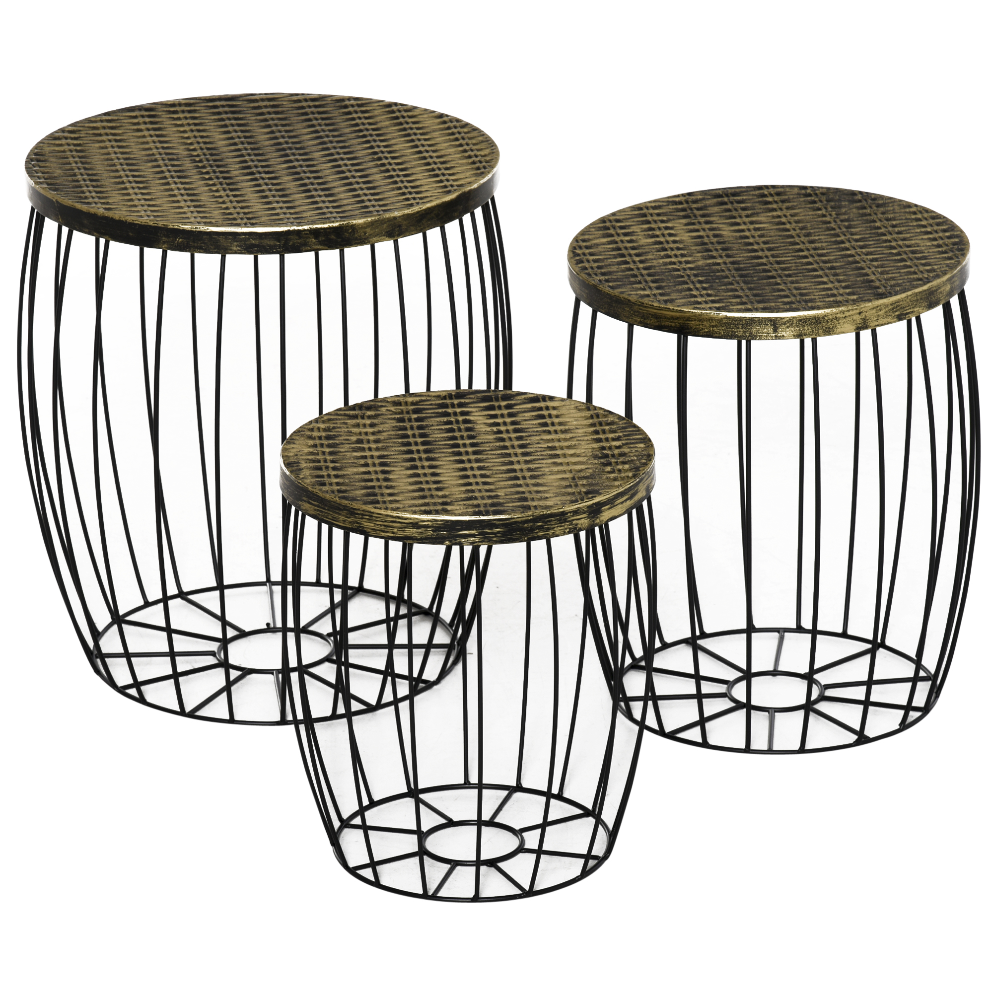 Esterno-gartenset, 3 Impilabile Balkon-tavolini, Garten-arredamento Im Industriestil In Metallo, Nero Und Bronzo