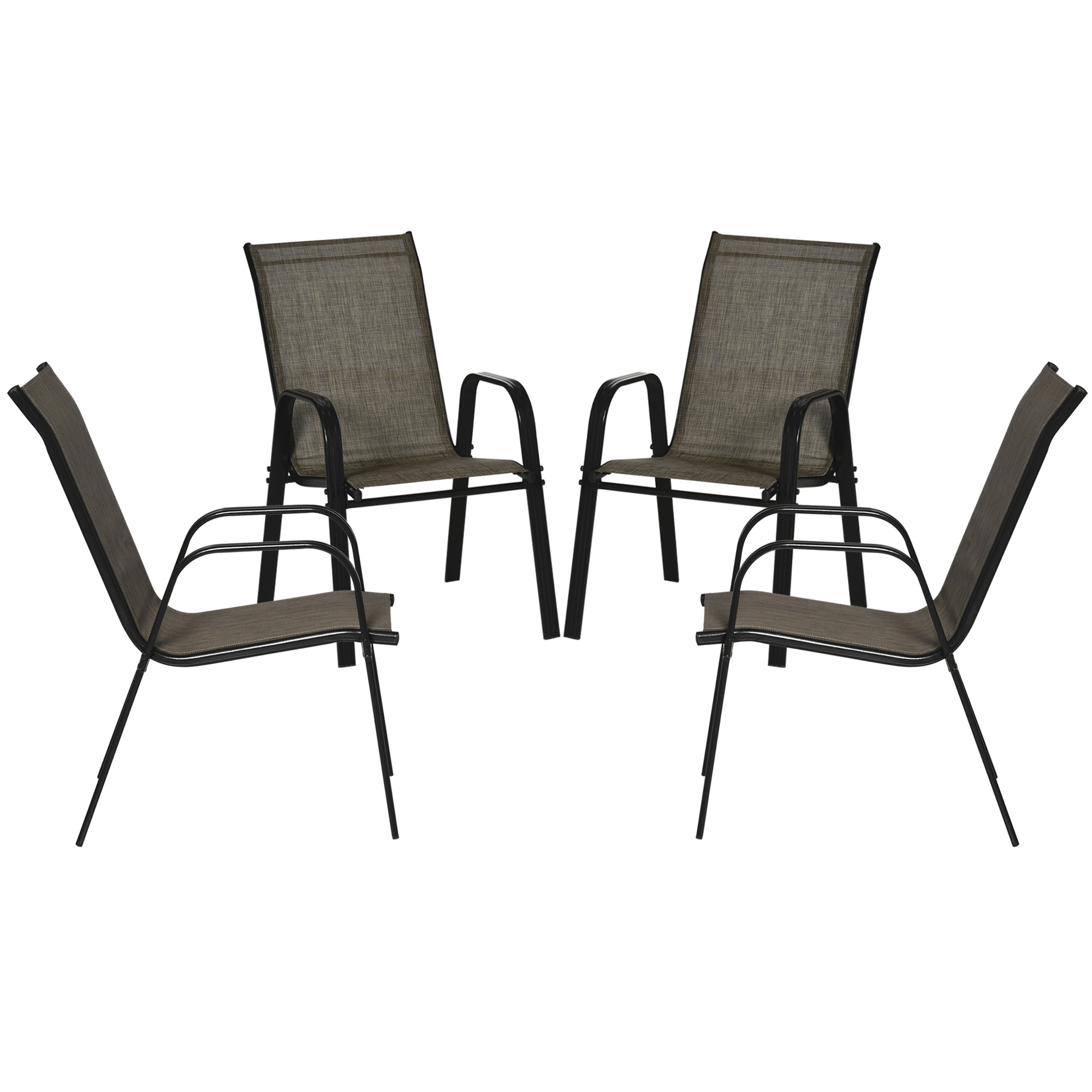 Set Aus 4 Stapelbaren Gartenstühlen, Aus Metall Und Atmungsaktivem Stoff, Braun