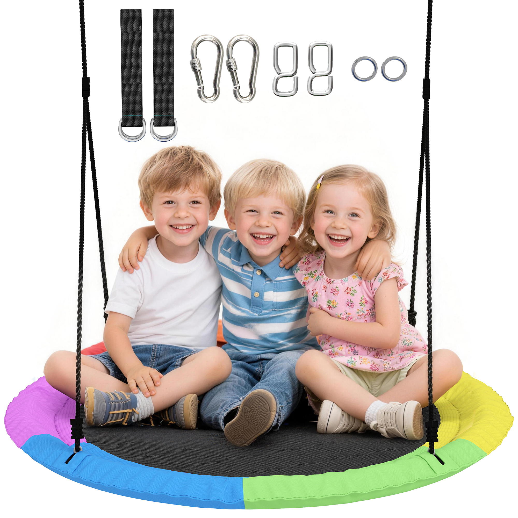 Nestschaukel Für Kinder Von 3 Bis 8 Jahren Mit Seilen Und Gurten, Aus Pe- Und Oxford-gewebe, 100 X 100 X 180 Cm, Mehrfarbig