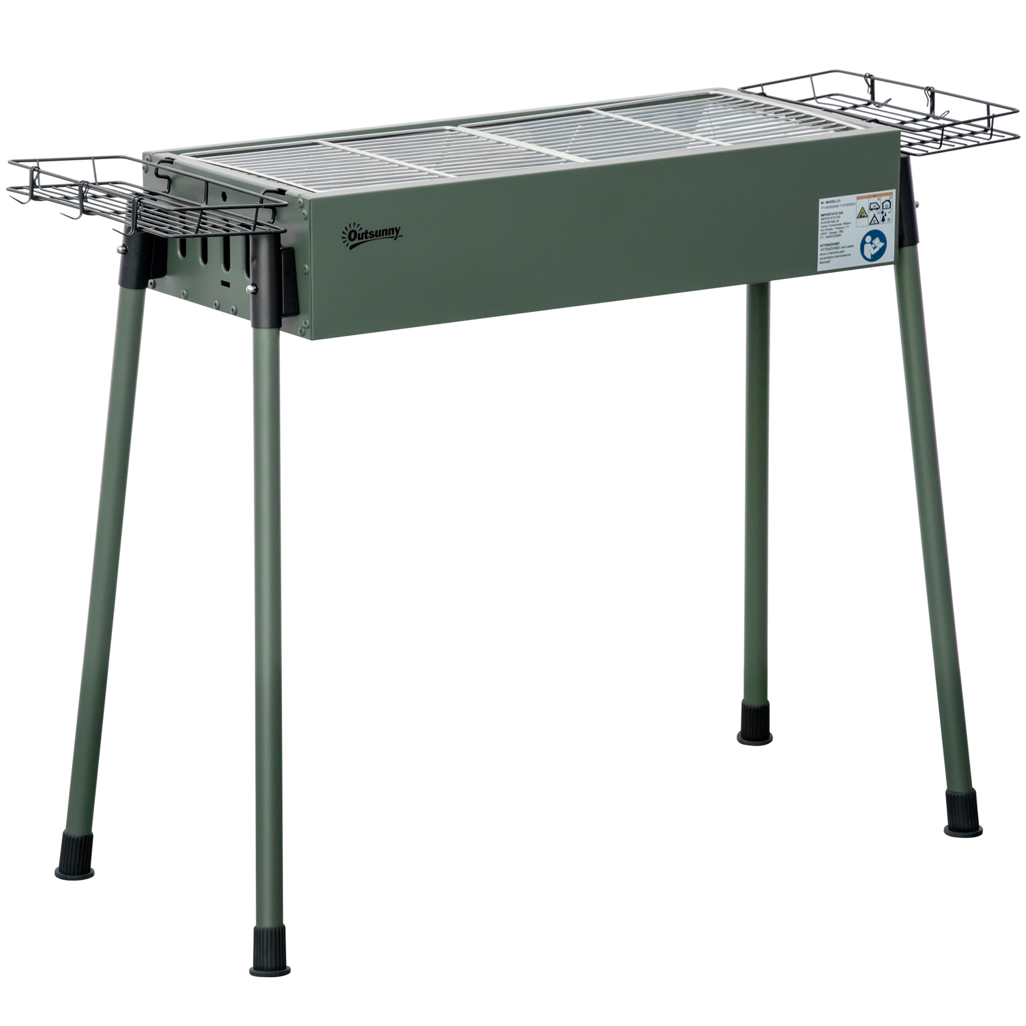 Holzkohlegrill Mit 2 Edelstahlrosten, Tragbarer Grill Mit 2 Gewürzhaltern Für Camping, 94 X 39 X 70 Cm, Grün