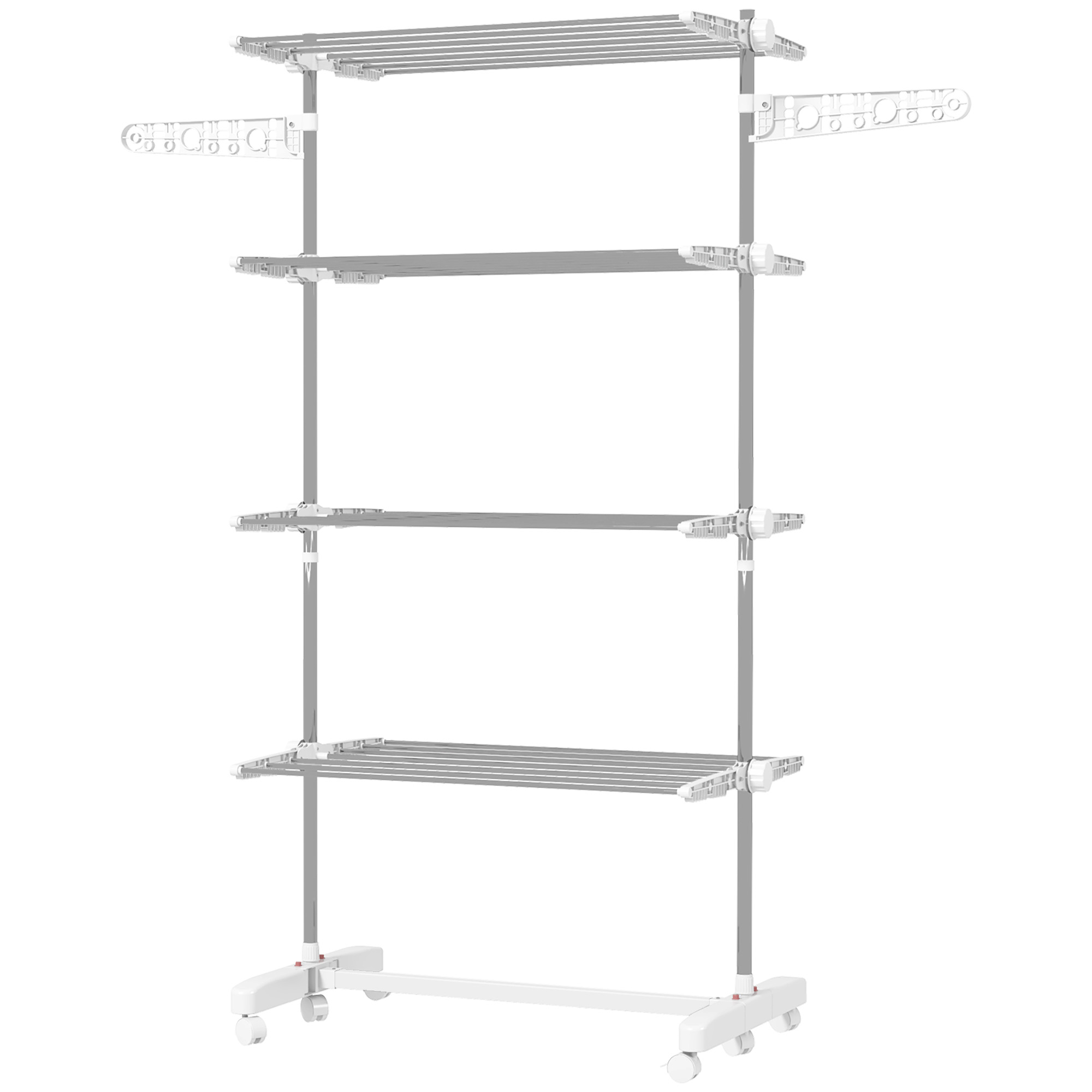 Stendino Verticale Pieghevole Aus Acciaio Und Plastica Mit 6 Rädern Und 4 Ripiani Regolabili, 142x55x172 Cm