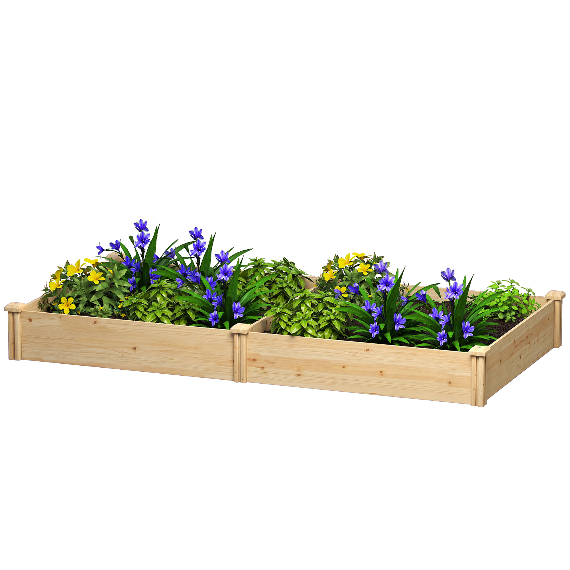 Hochbeet Mit Mittelteiler Und Offenem Boden, Aus Tannenholz, 235 X 121 X 26 Cm, Holzfarbe