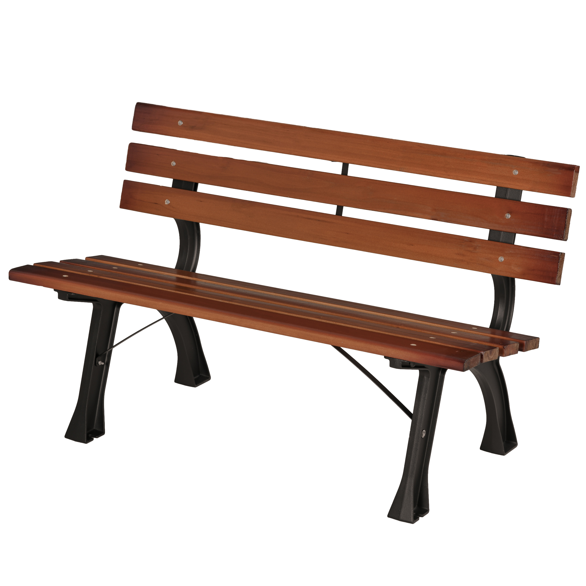 Zweisitzer-gartenbank Mit Sitzgelegenheit Für Terrasse Und Garten, Aluminiumguss + Naturholz, 120 X 57 X 70 Cm, Braun