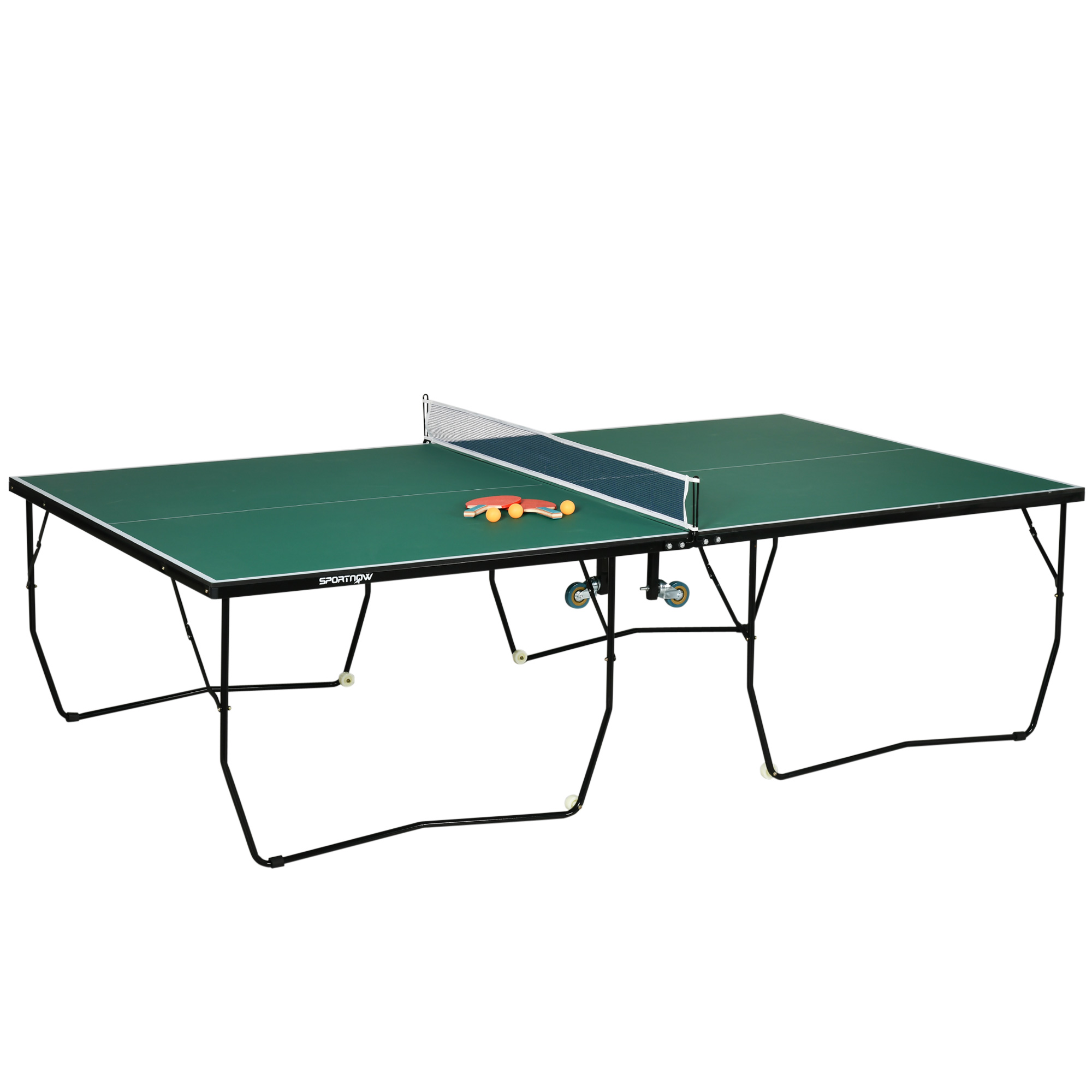 Tischtennisplatte, Klappbares Set, 8 Rollen, Inklusive Schläger Und Bälle, 274 Cm X 152,5 Cm X 76 Cm, Grün
