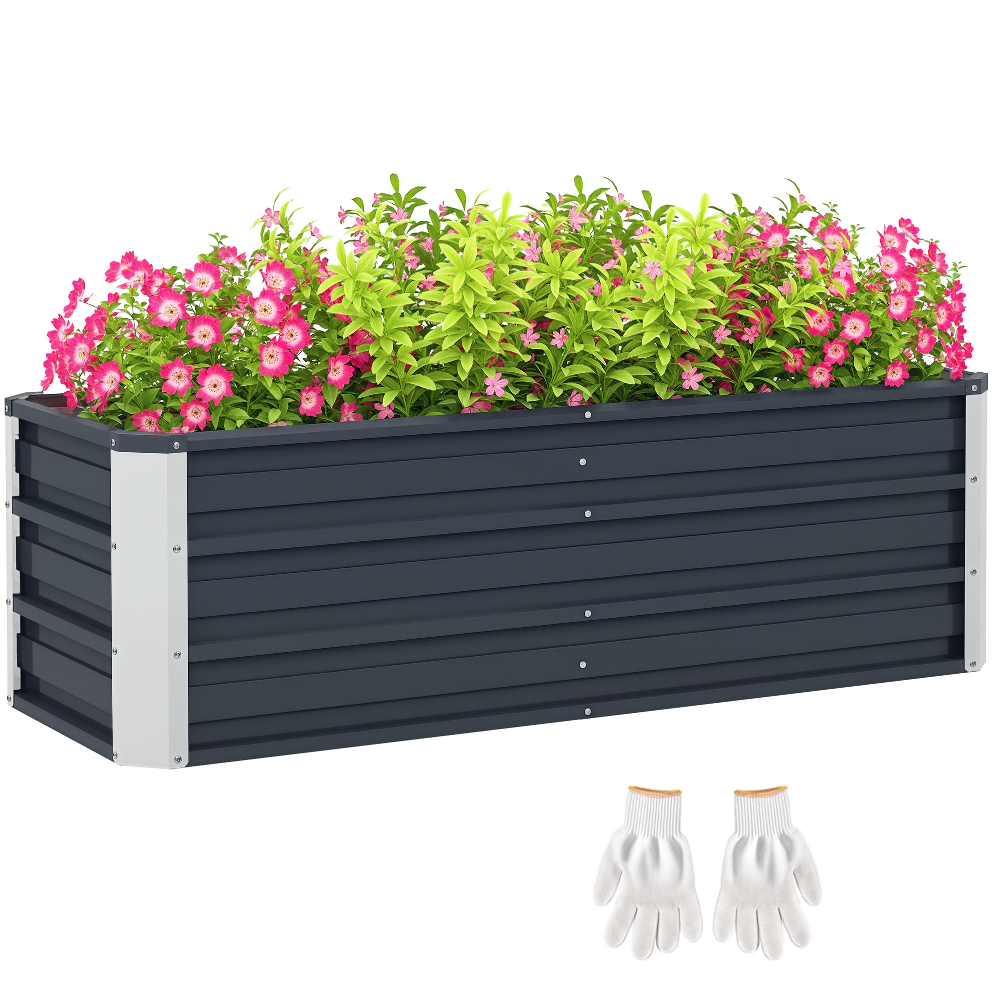 Hochbeet Aus Stahl, Blumenkasten, Blumentopf Mit Handschuhen, Anthrazitgrau, 125 X 47 X 40 Cm