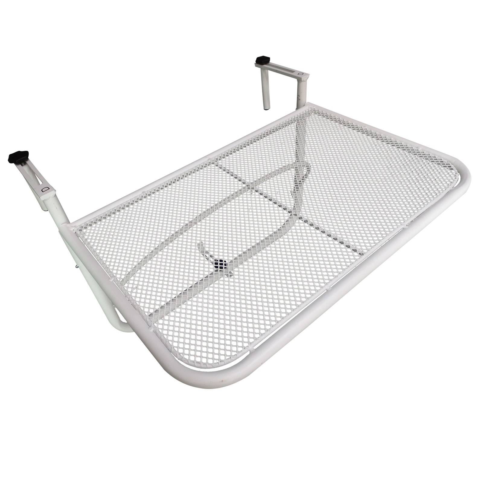 Hängender Balkontisch, Höhenverstellbar In 3 Positionen, Aus Wetterfestem Metall, Beistelltisch Für Balkon- Und Terrassengeländer, 60 X 56 Cm, Weiß