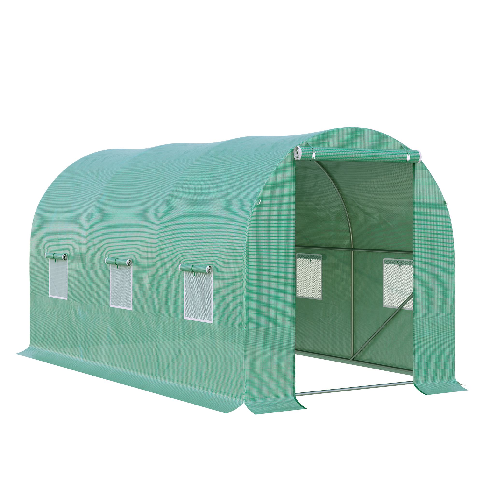 Gewölbtes Gewächshaus, 6 Netzfenster, Transparente Folie, Metallrahmen, 3,95 X 1,95 X 1,90 M, Grün