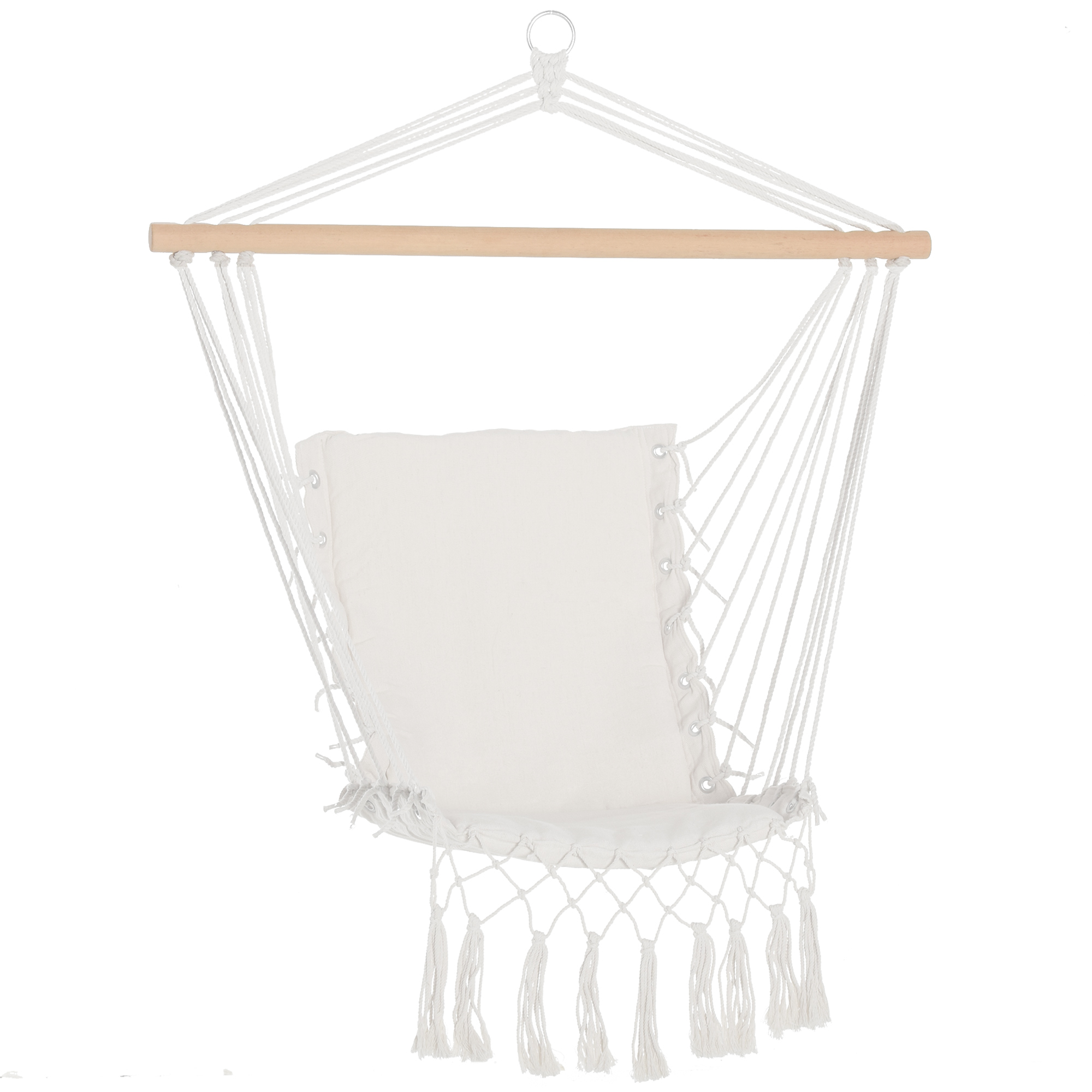 Hängesessel Mit Quasten, Tragkraft 120 Kg, Moderner Stil, Aus Baumwolle, Für Den Innen- Und Außenbereich, Weiß.