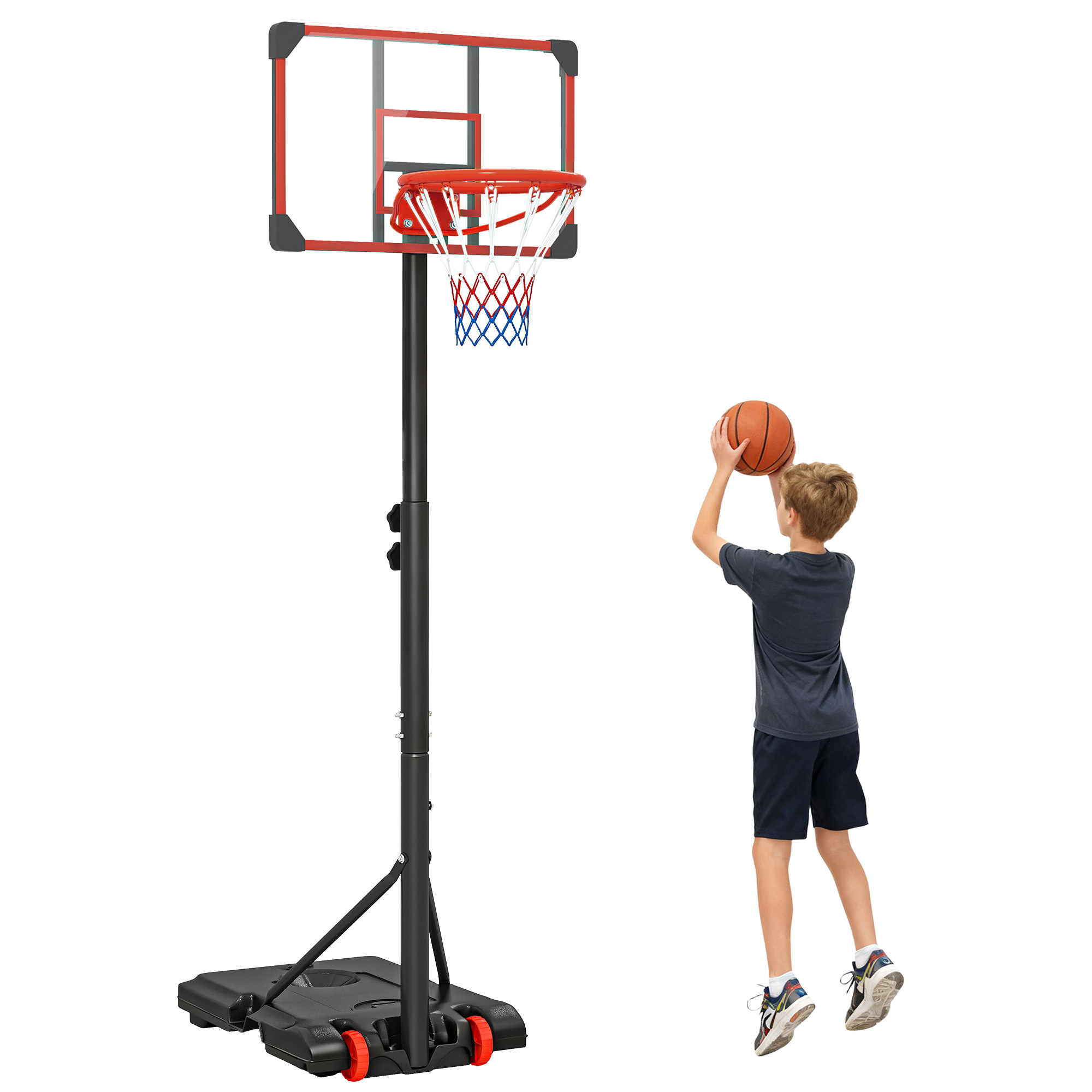 Baloncesto Canasta Mit Verstellbarer Höhe (178–208 Cm), Räder Und Verstellbarer Fuß Für Jugendliche Und Erwachsene, Rot Und Schwarz