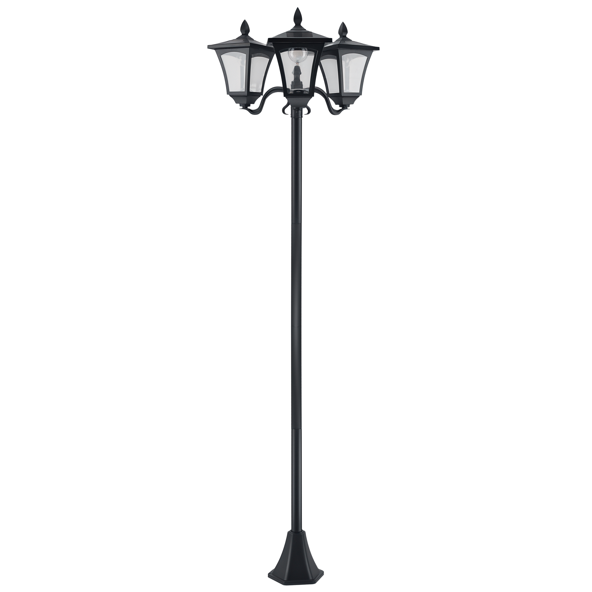 Solar-gartenlaterne Mit 3 Leuchten, Edelstahlmast, 120 Lumen Led, 51,5 X 47 X 182,5 Cm, Schutzart Ip44, Für Garten Und Balkon, Schwarz
